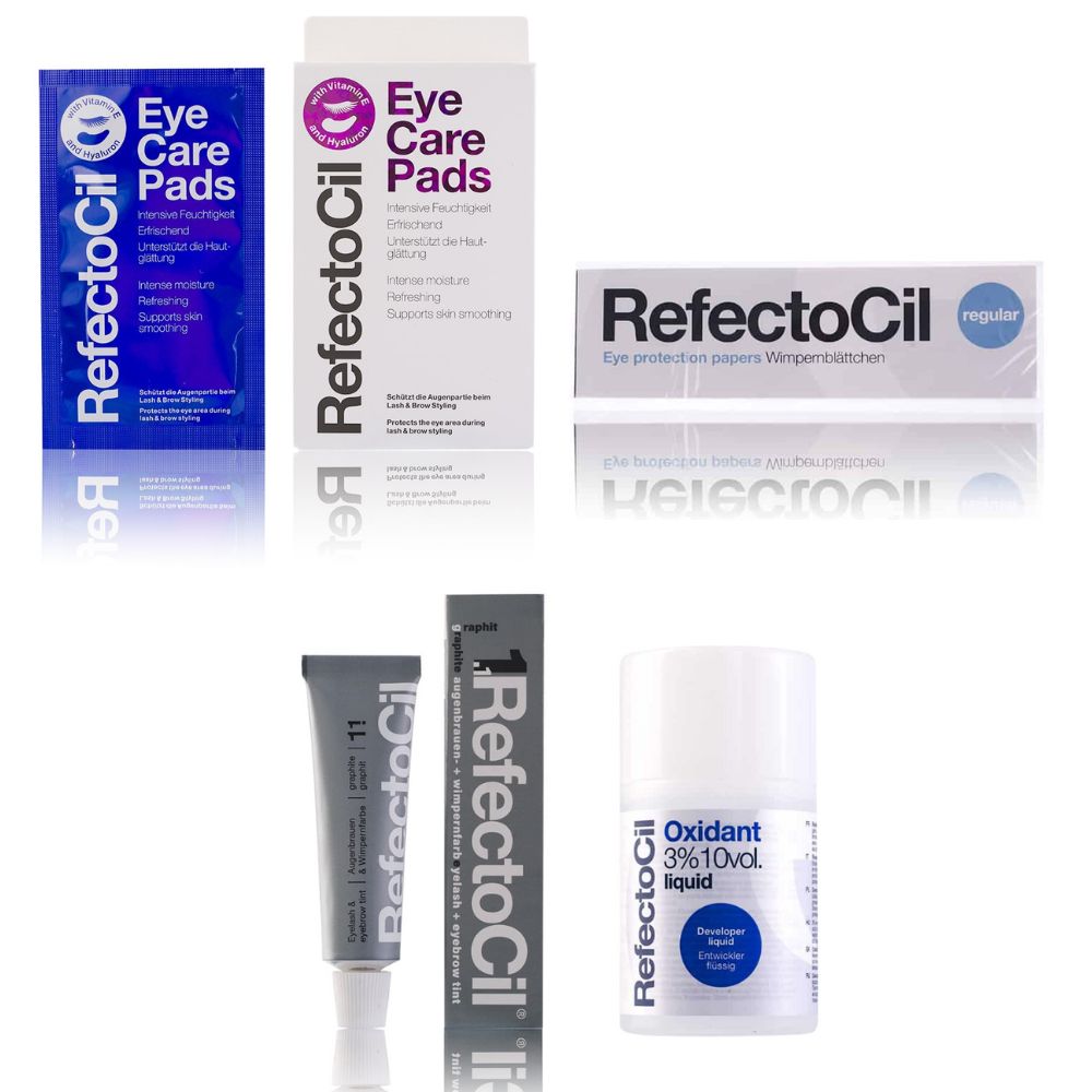 Refectocil Wimpernfarbe graphit 1.1 & Oxidant flüssig 3% Wimpernblättchen Eye Care Pads Set 15 ml Creme