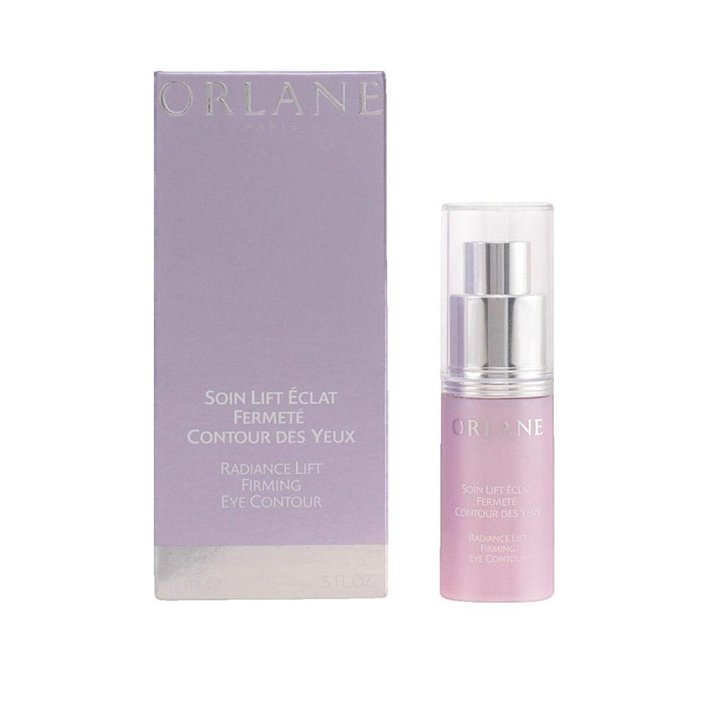 Orlane Augenpflege-Gel mit Verpackung. Flasche und Karton in Lila. Text: Soin Lift Éclat, Fermeté, Contour des Yeux.
