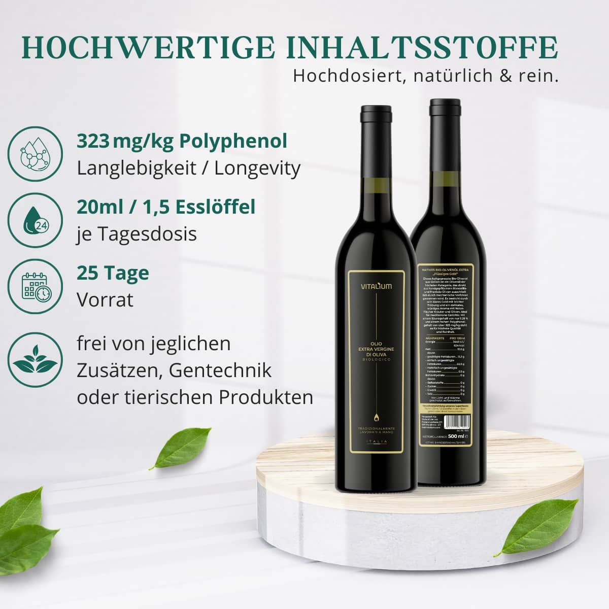 meinVitalium - Natives Bio-Olivenöl Extra (Hoher Polyphenolgehalt)