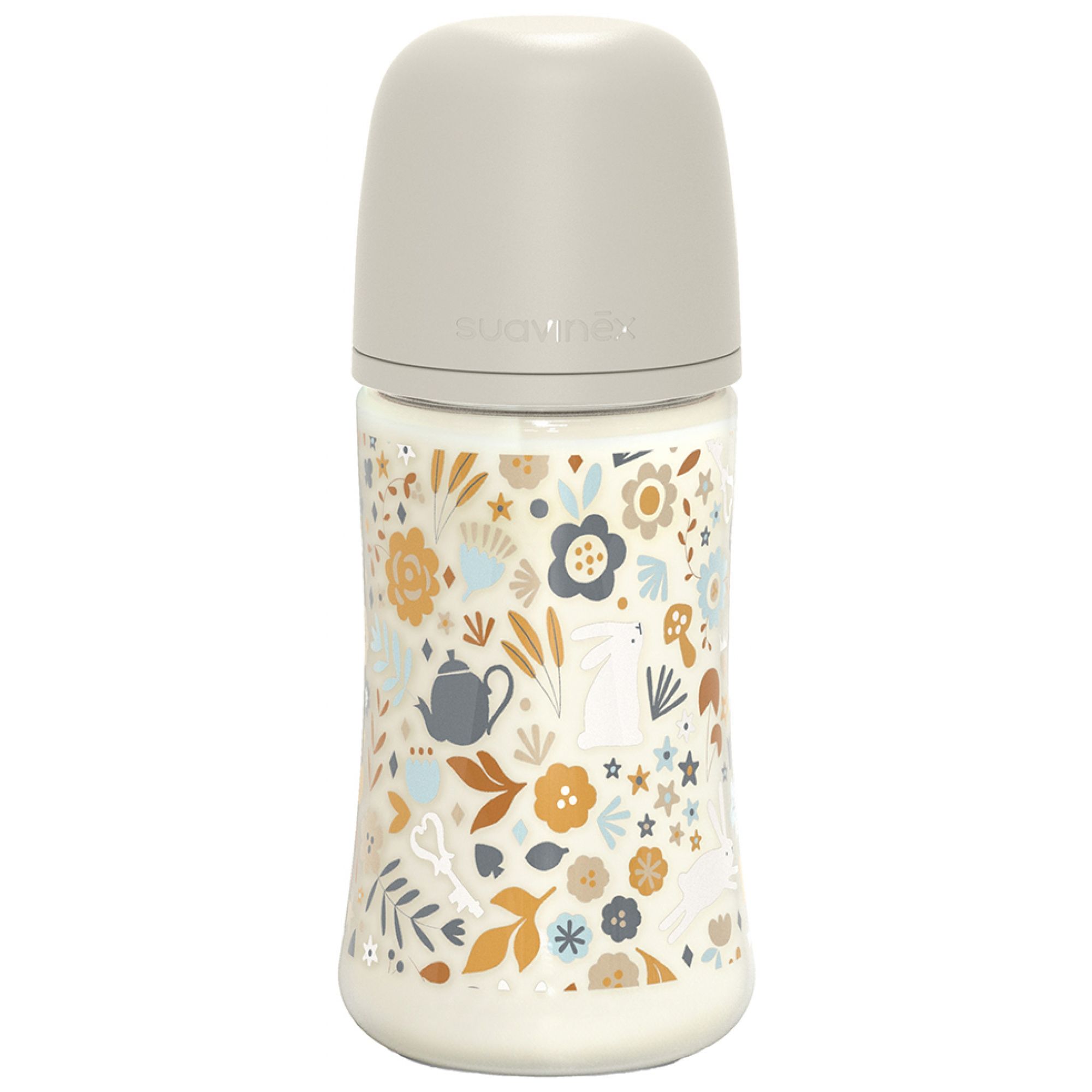 Suavinex Wonderland Babyflasche Symmetrischer Sauger Mittlerer Durchfluss 3 Monate und älter, Beige 7x7x17,6 cm
