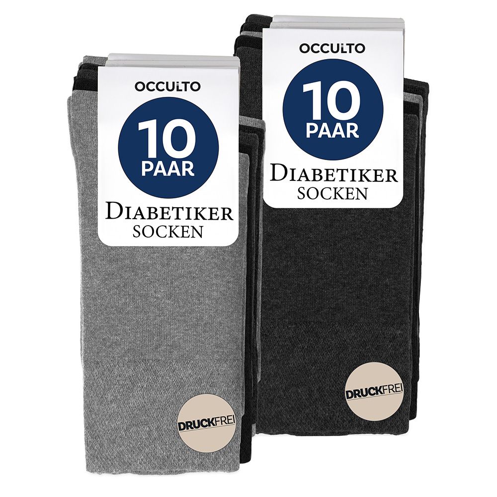 Zwei Packungen Occulto Diabetikersocken. 10 Paar pro Packung. Druckfrei.
