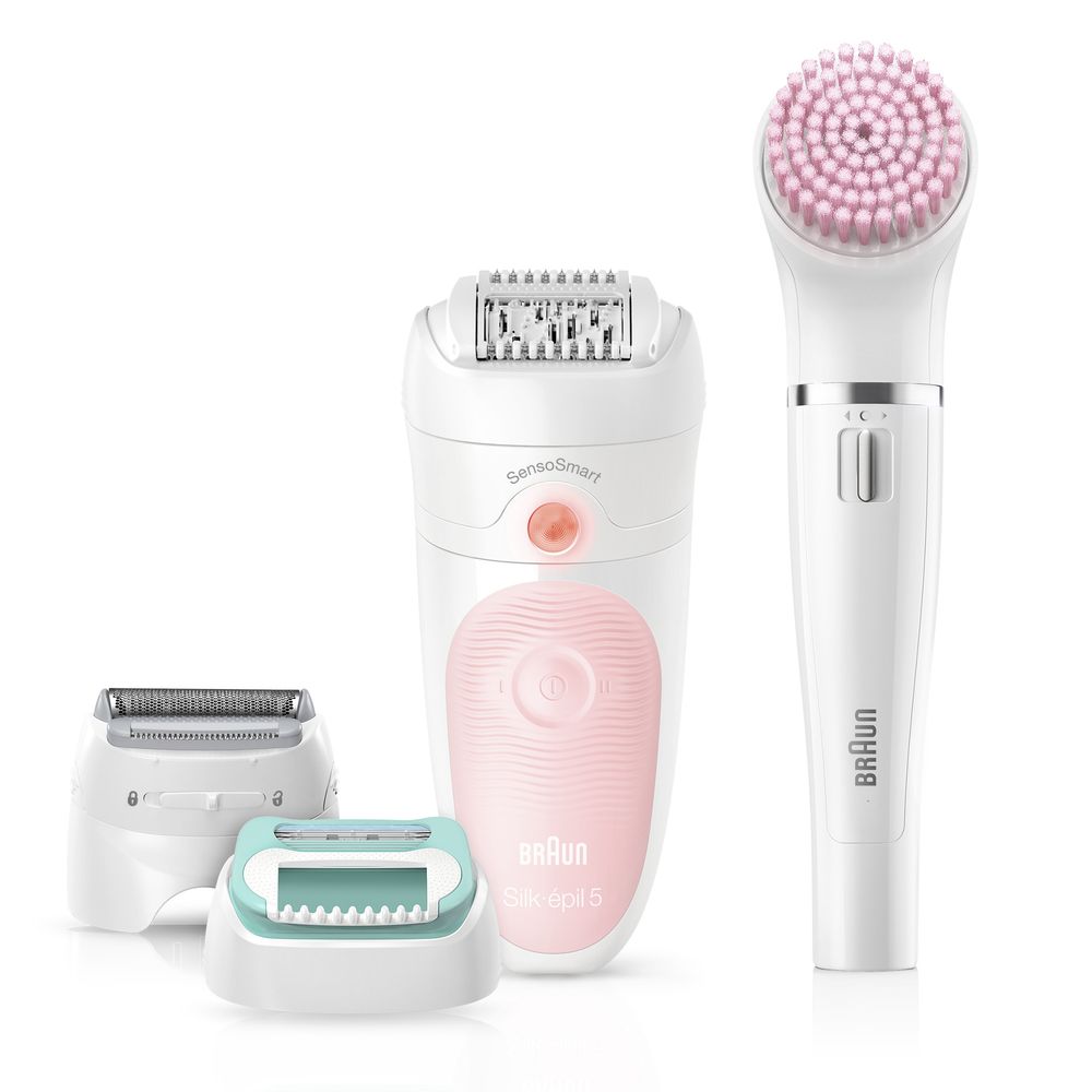 Braun - Epilierer "Silk-épil 5-875 Epilierer Beauty Set SensoSmart" in Weiß und Rosa