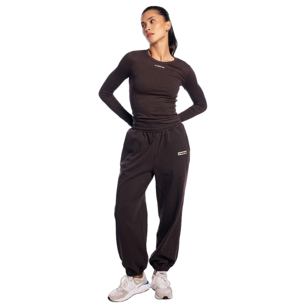 GymBeam Langarmshirt Damen slim mit rundem Ausschnitt Tee Brown