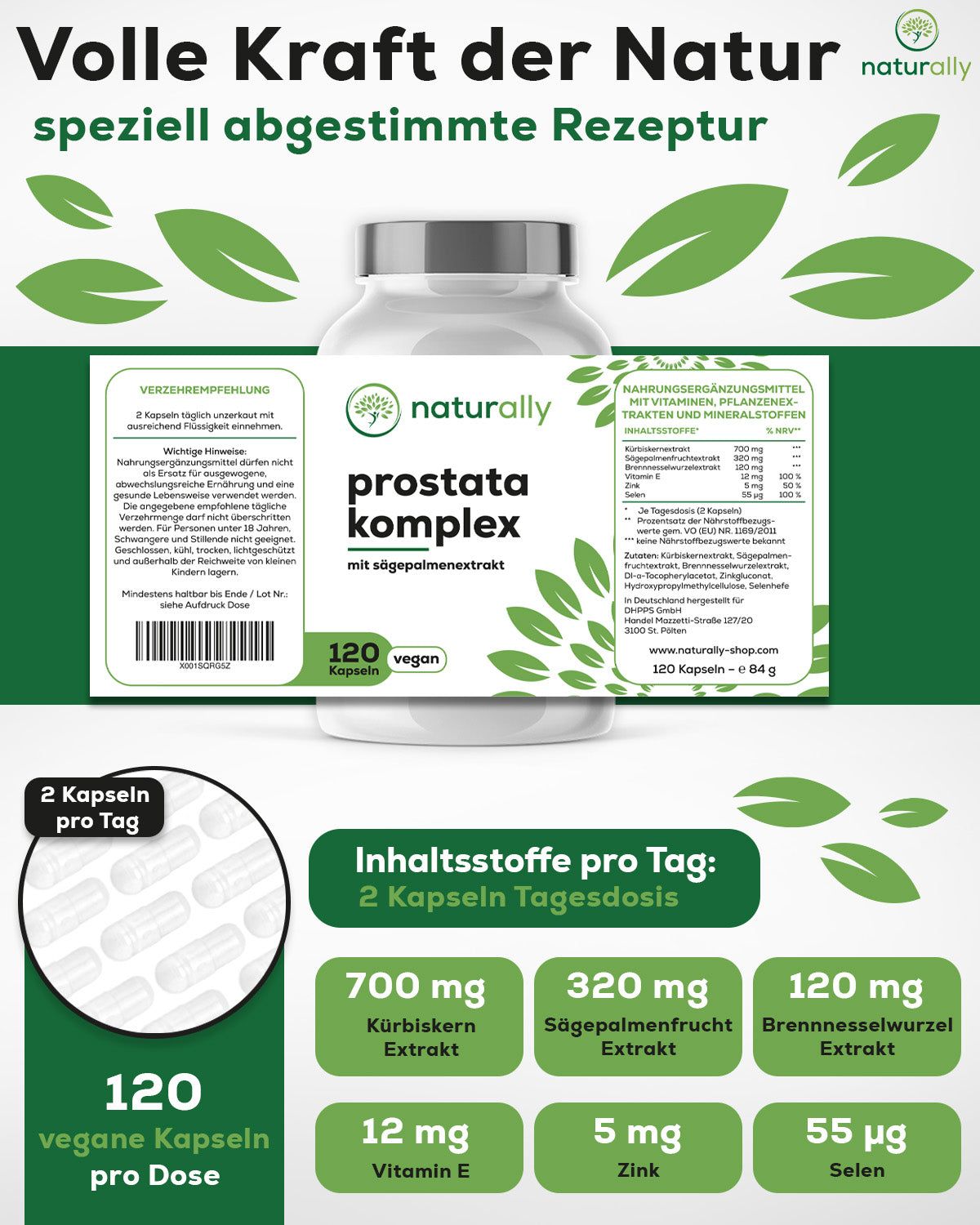naturally Prostata Komplex Kapseln | mit Sägepalmen Extrakt, hochdosiert