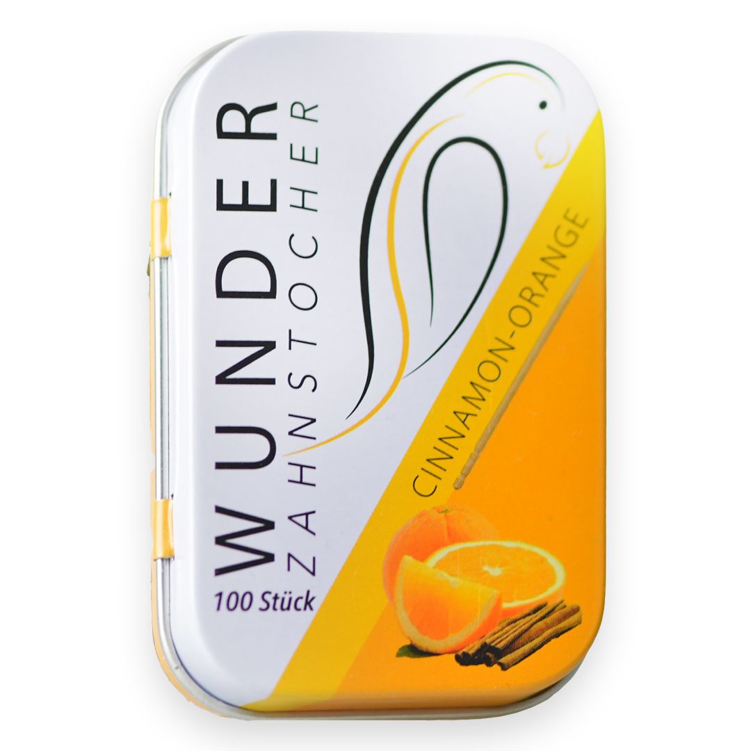 Wunder Zahnstocher mit Geschmack Orange - Zimt  Metalldose