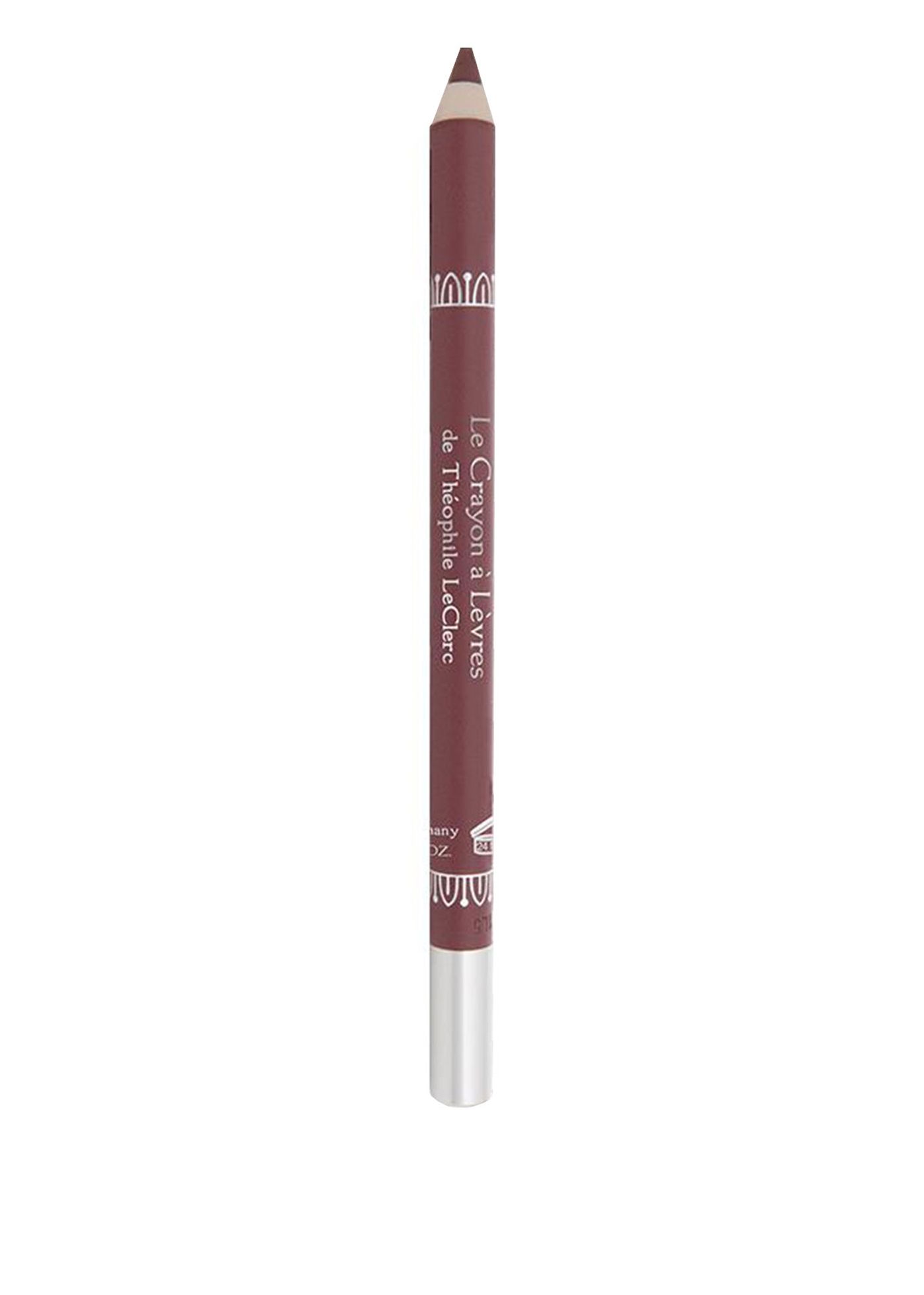 Lippenstiftstift. Zylindrischer Körper, dunkelrot. Silberne Spitze. Text: Le Crayon à Lèvres de Théophile LeClerc.