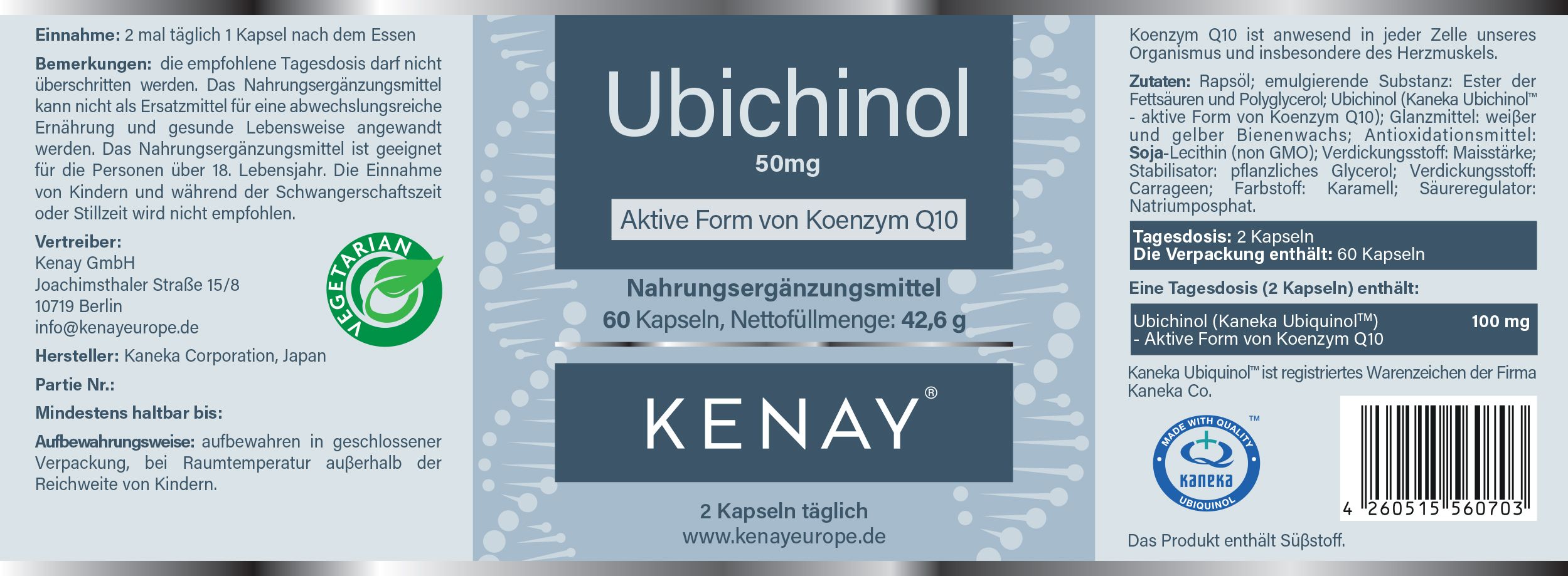Ubichinol 50 mg Aktive Form von Koenzym Q10  KENAY®