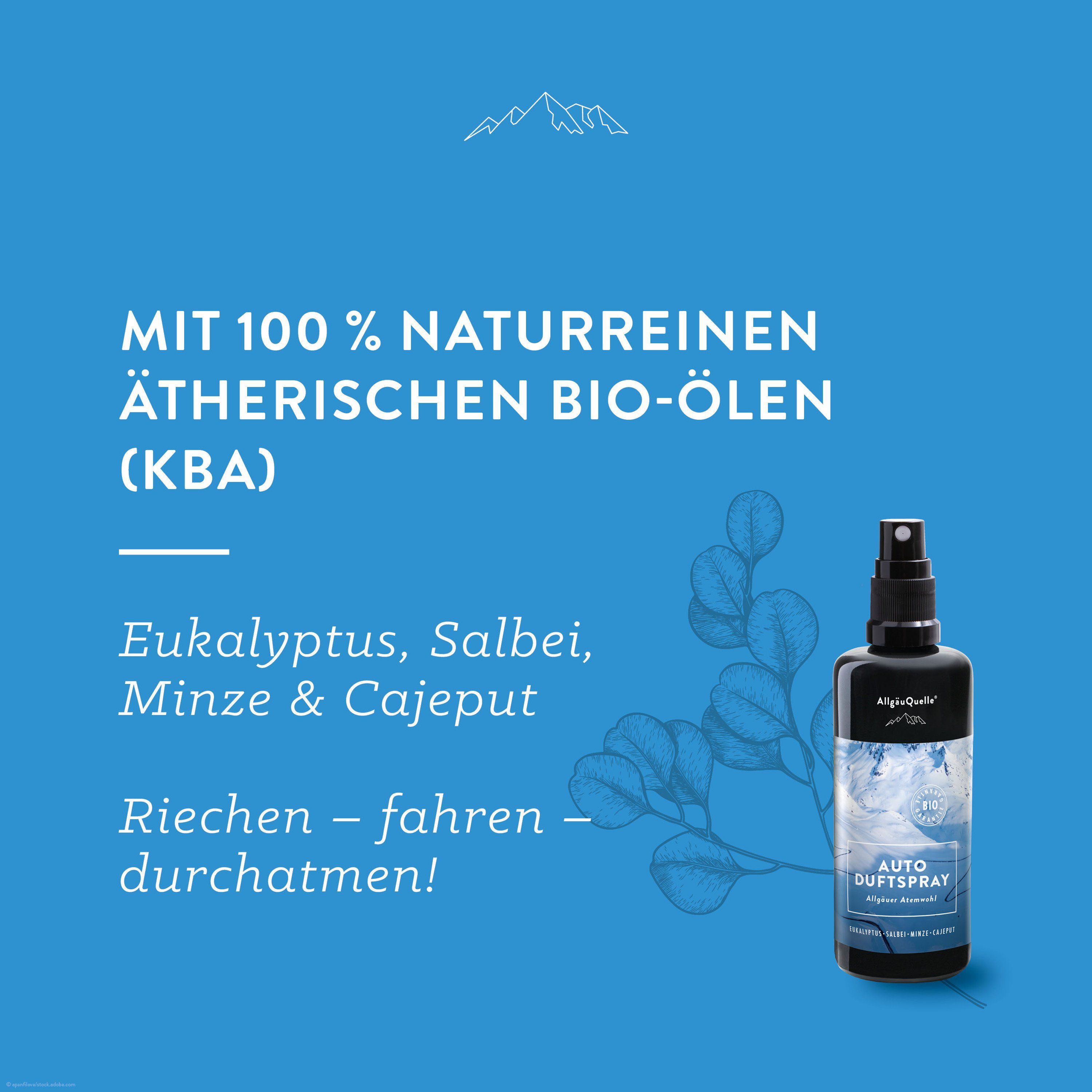 AllgäuQuelle Bio Autoduft Lufterfrischer Duftspray Eukalyptus, Salbei, Minze und Cajeput