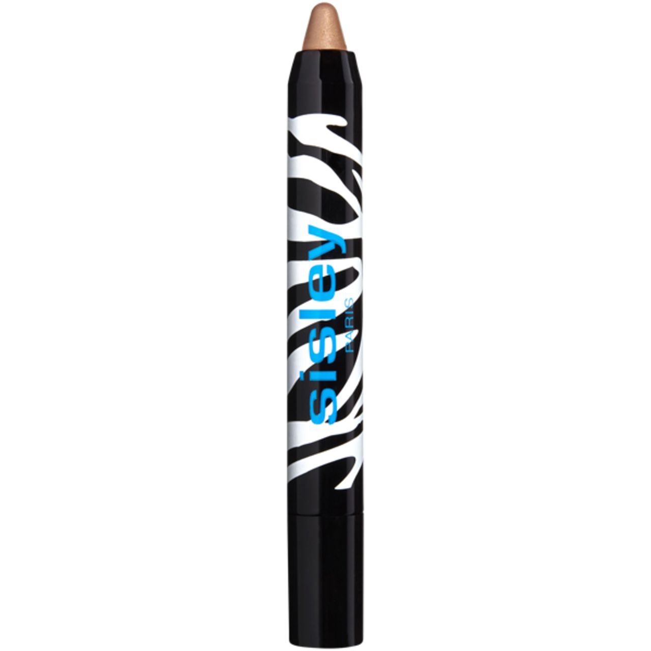 Stift mit beiger Spitze. Schwarz-weiß gestreifter Schaft mit blauem Schriftzug "Sisley Paris".