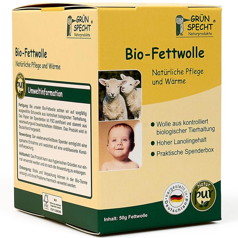 Grün Specht Bio-Fettwolle 50 g