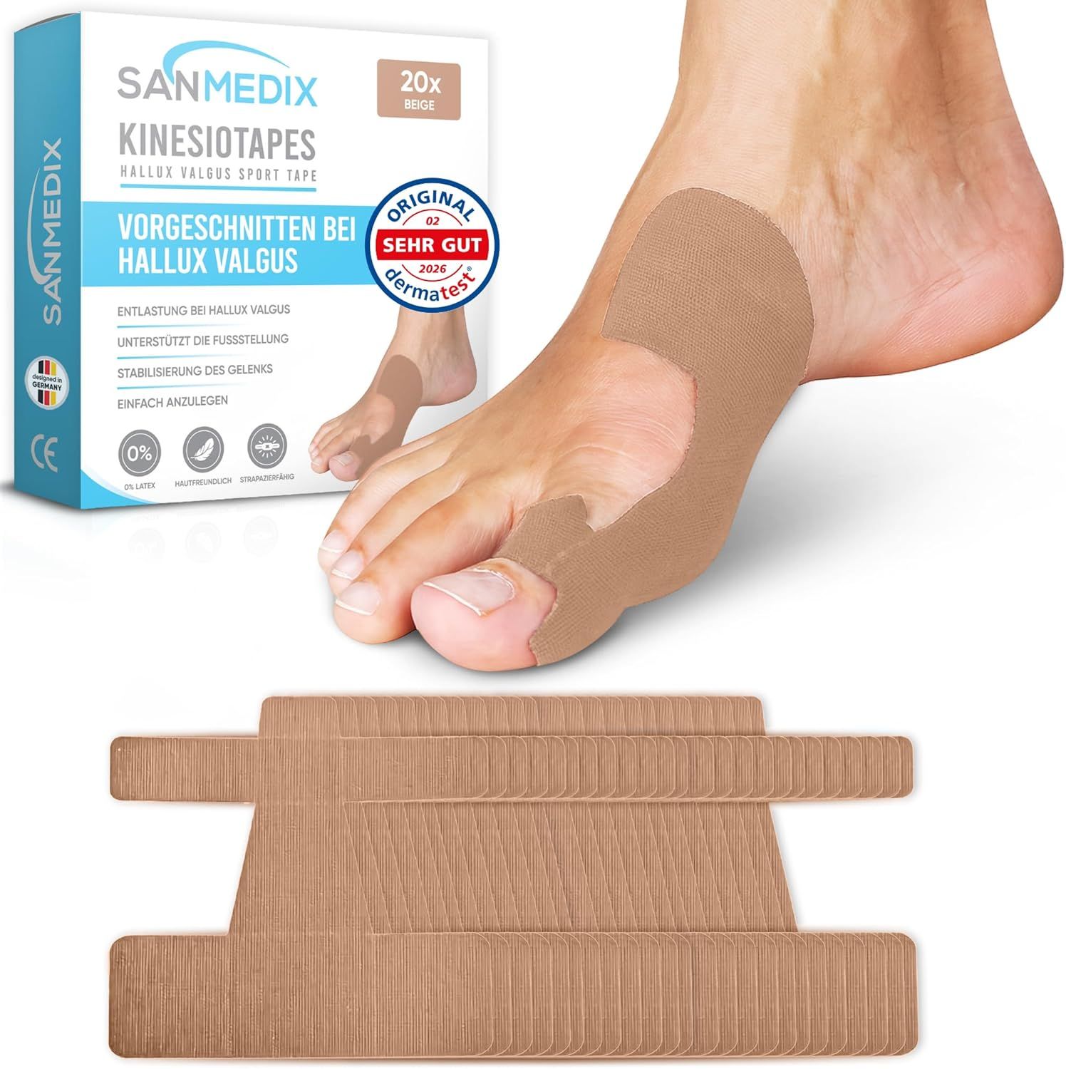 Sanmedix® Hallux Valgus Kinesiologie Tapes - Kinesiotape Vorgeschnitten