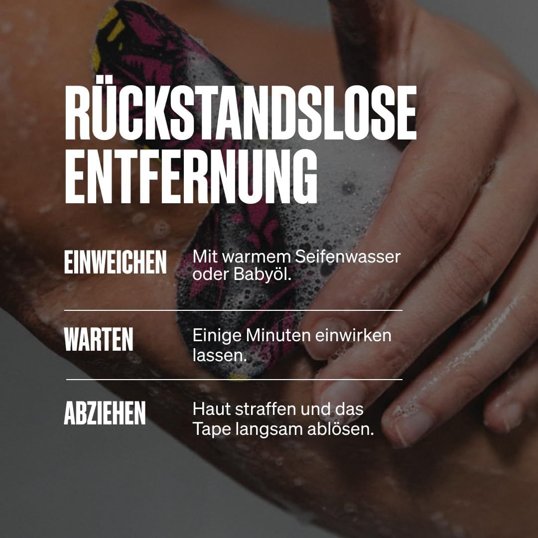 Kinesiologie Tape mit Blattmuster wird mit Seife entfernt.