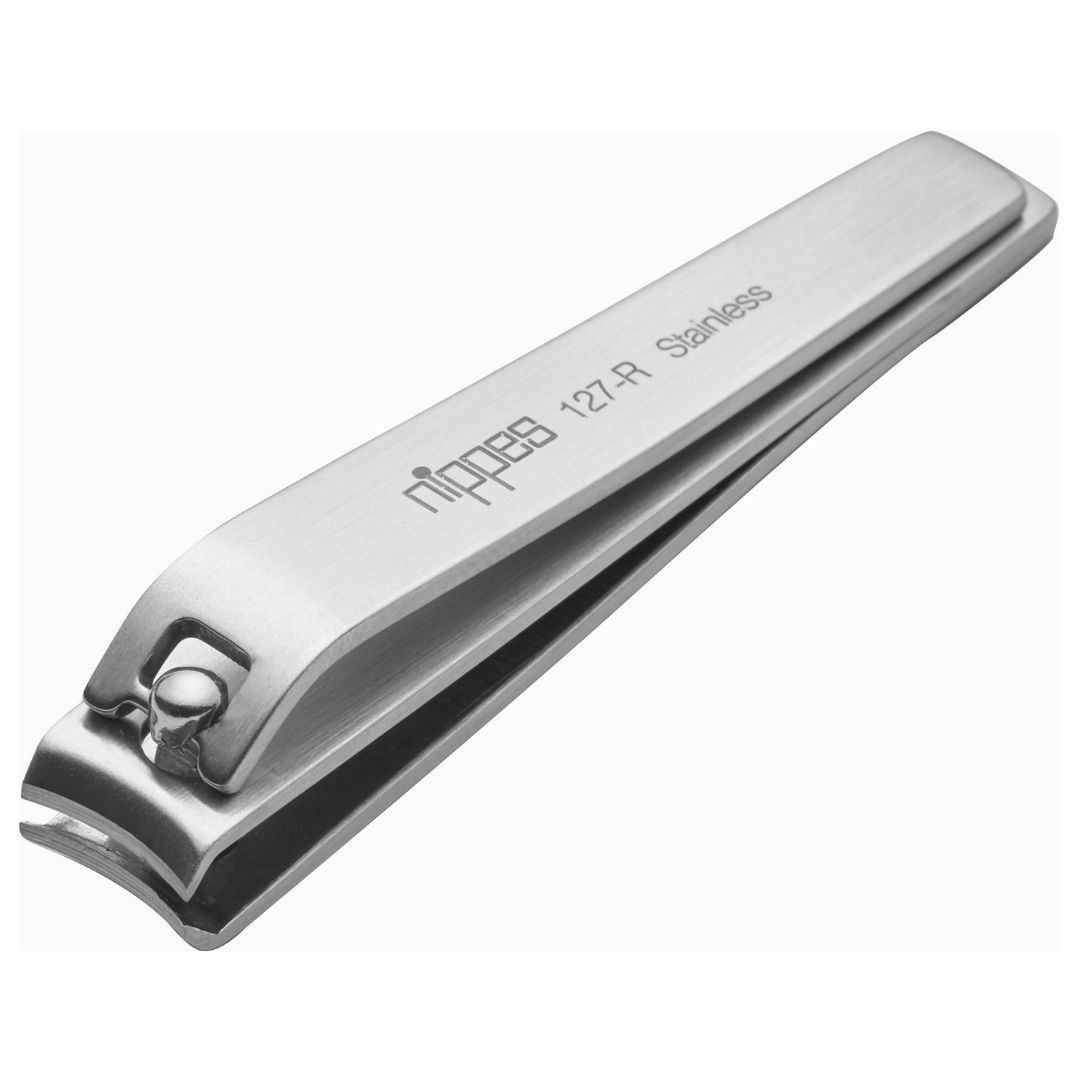 Fußnagelknipser aus Edelstahl. Mit dem Schriftzug "nippes 127-R Stainless".