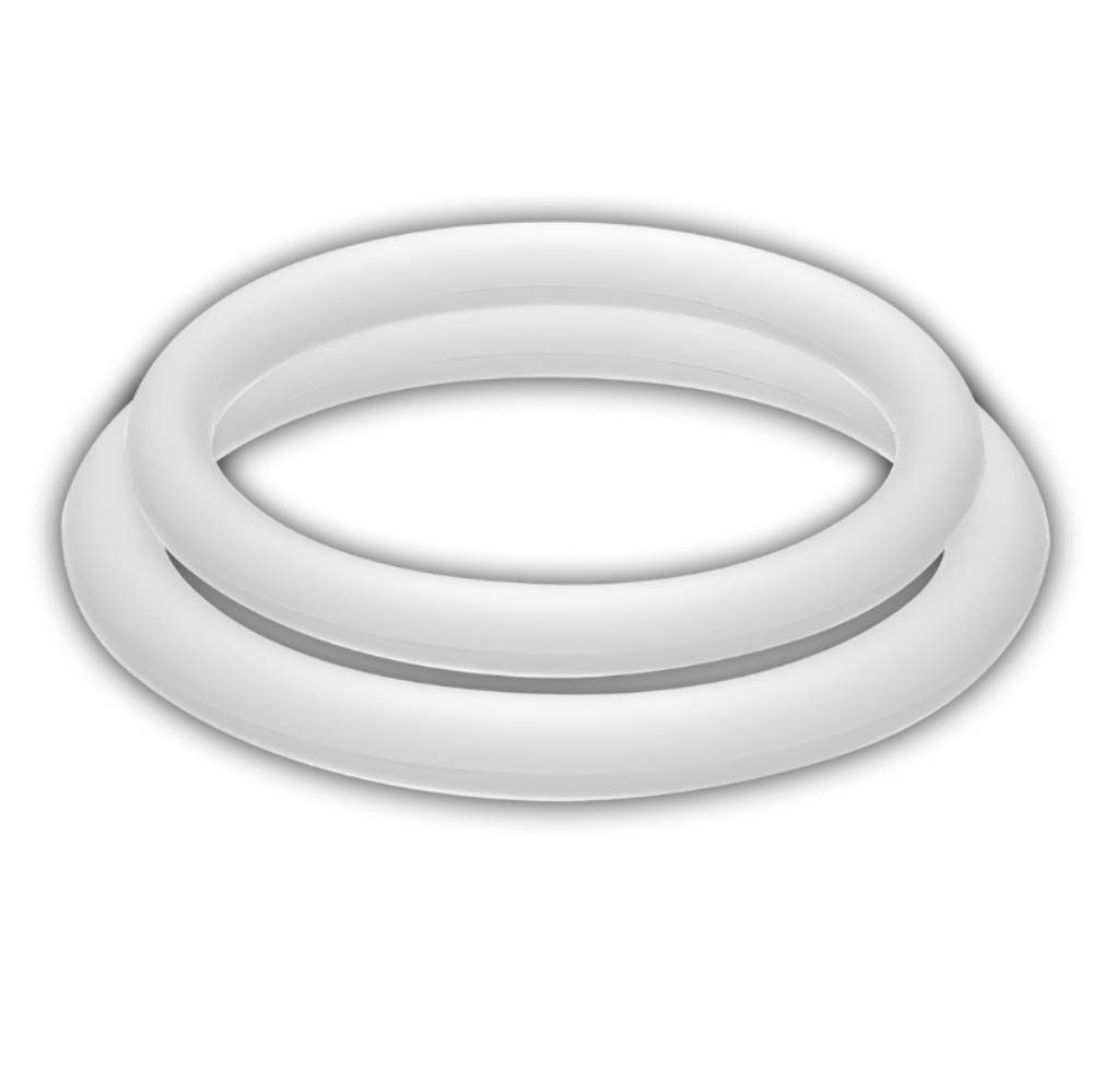 Zwei weiße, flexible Ringe unterschiedlicher Größe, übereinander liegend.