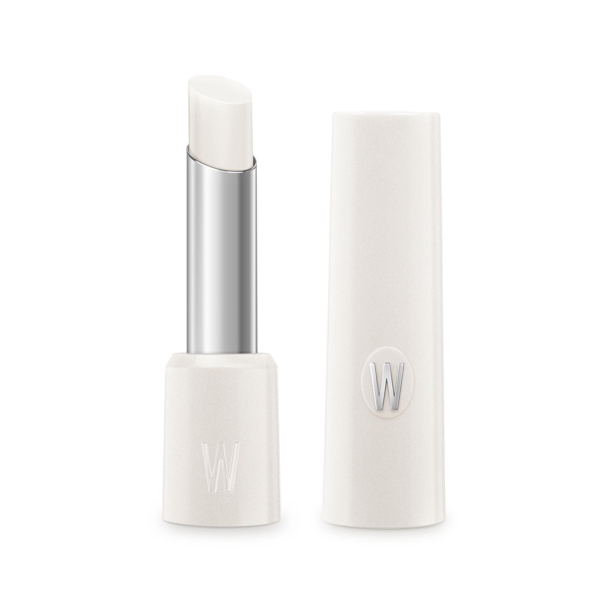 WYCON Cosmetics Hydrasheer Glossy Lipstick, geöffnet. Weißer Lippenstifthalter mit silberner Spitze und Lippenstift.