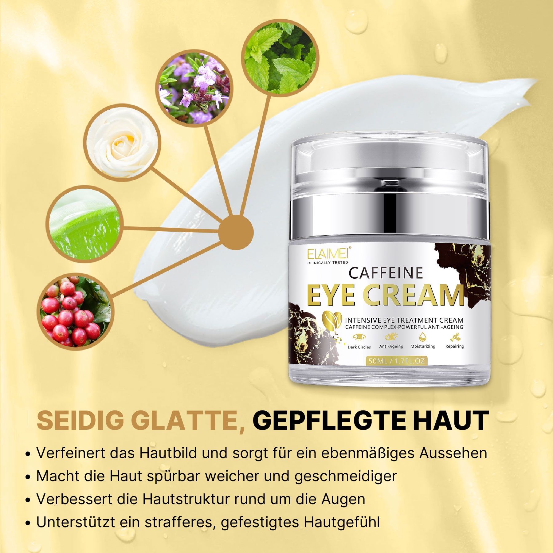 ALIVER Anti-Aging-Augencreme mit Koffein Reduziert Augenringe