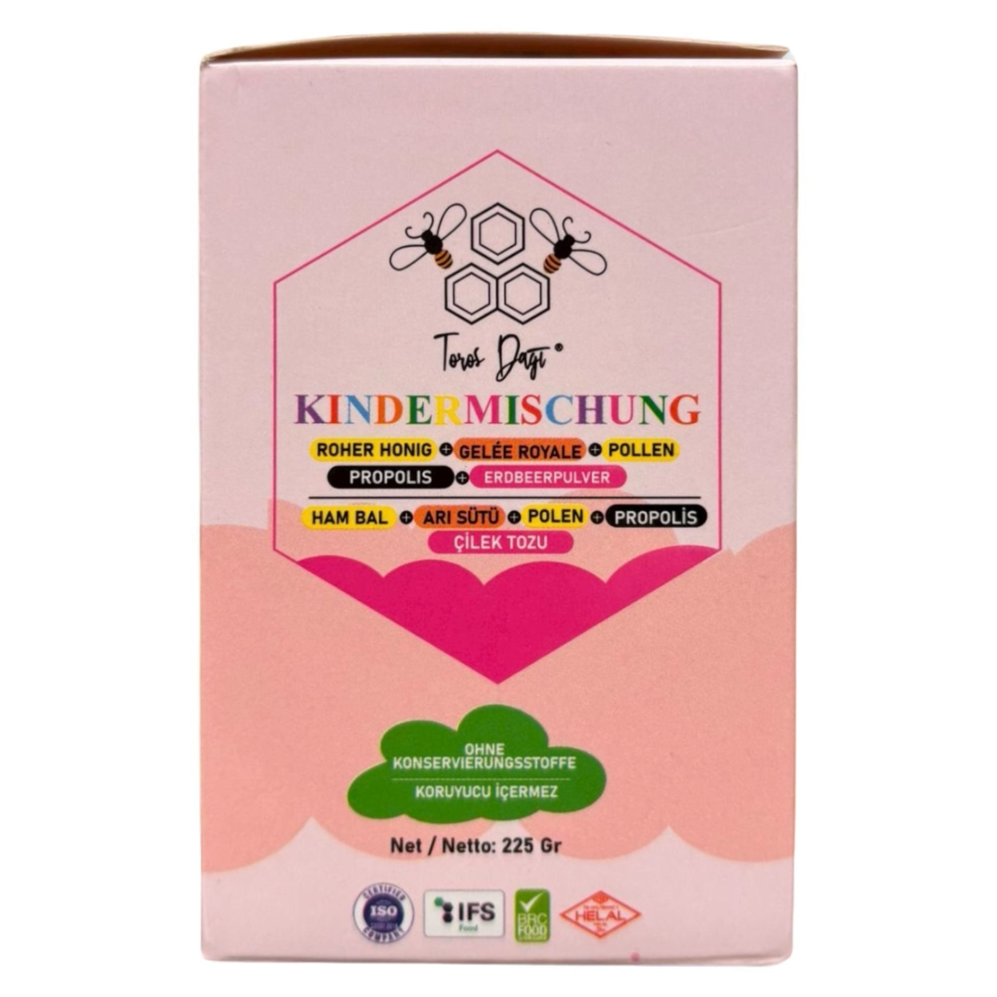 Toros Dagi | Kindermischung mit Blütenhonig, Pollen, Propolis, Erdbeerpulver 225 g