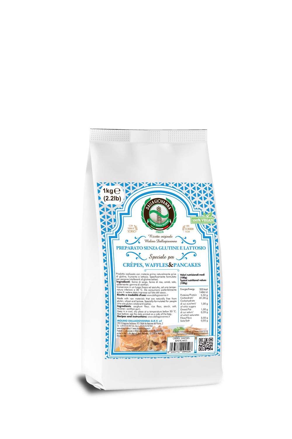 Preparato per Crepes e Waffle Senza Glutine e Senza Lattosio - Molino Dallagiovanna