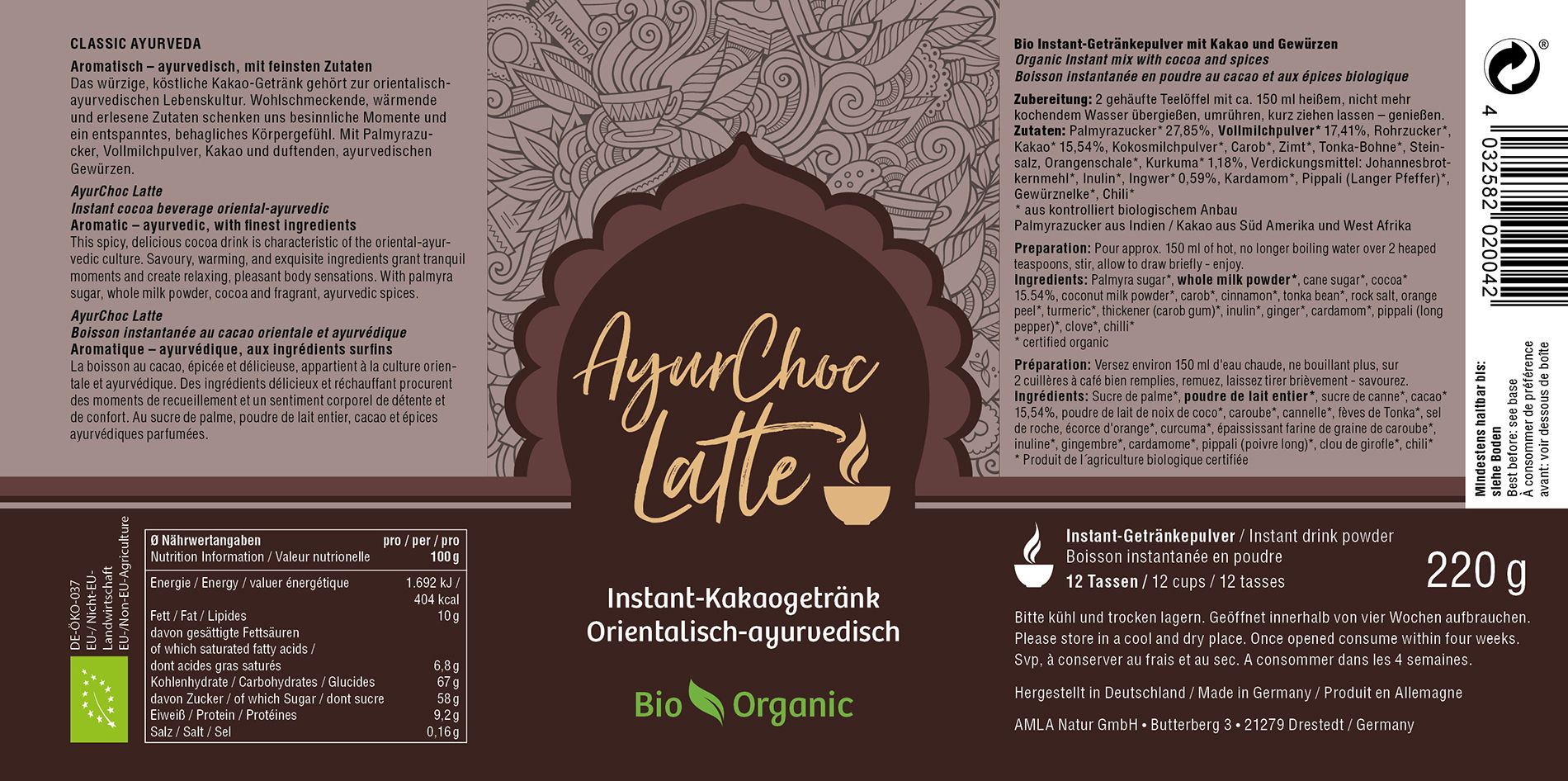 Classic Ayurveda - AyurChoc Latte 220 g