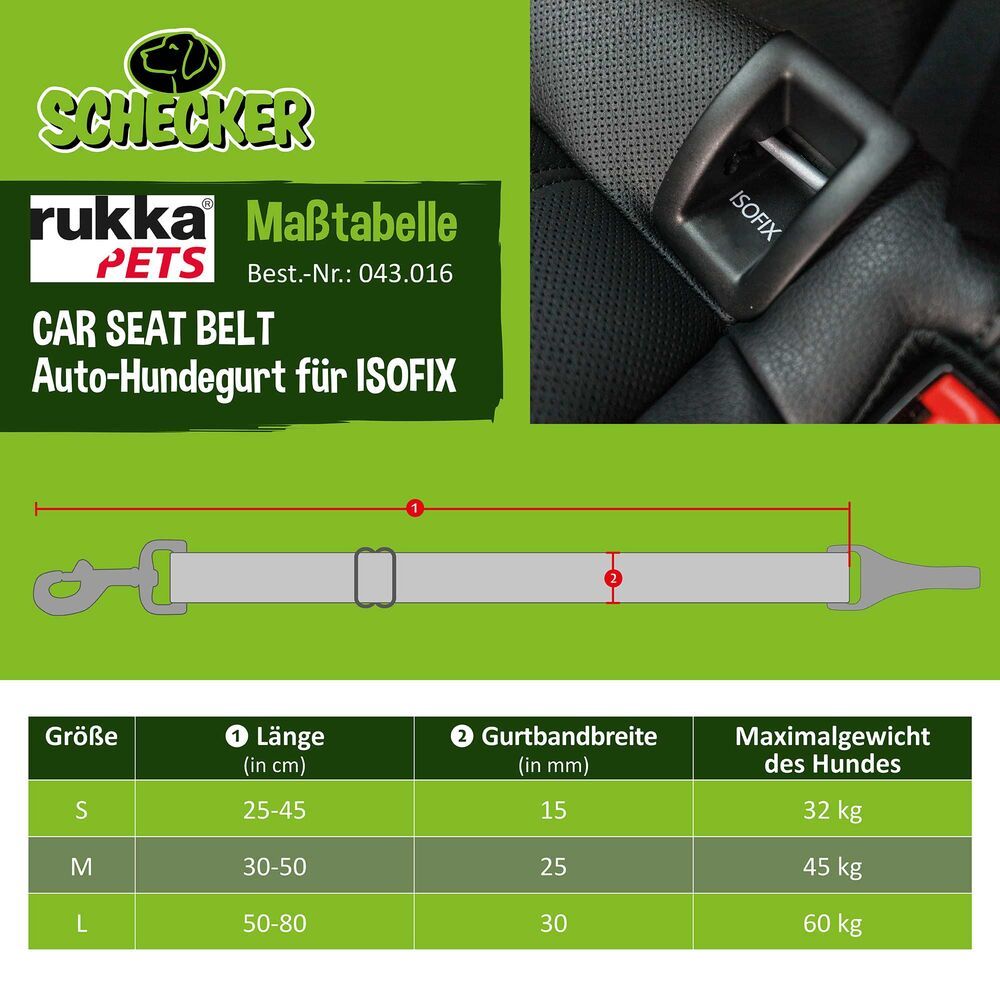 30-50 cm Rukka® CAR SEAT BELT Auto Hundegurt - ideal für ISOFIX Halterung