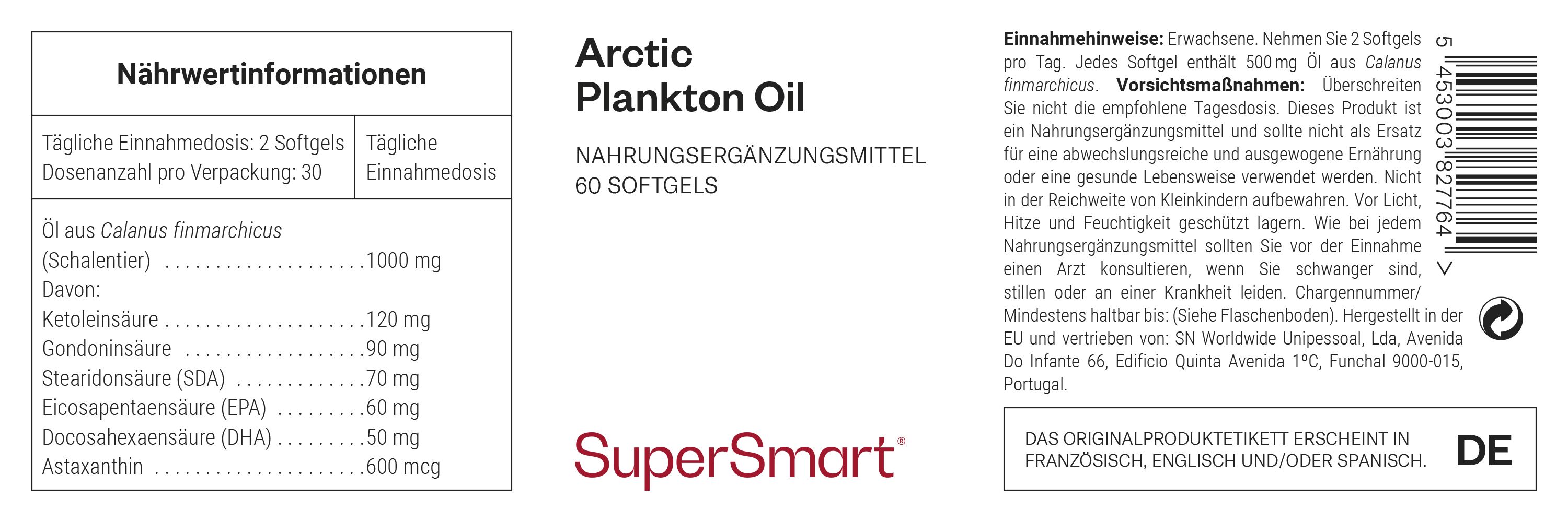 Etikett mit Produktinformationen. Enthält Angaben zu Inhaltsstoffen, Dosierung und Hersteller. Text in Deutsch.