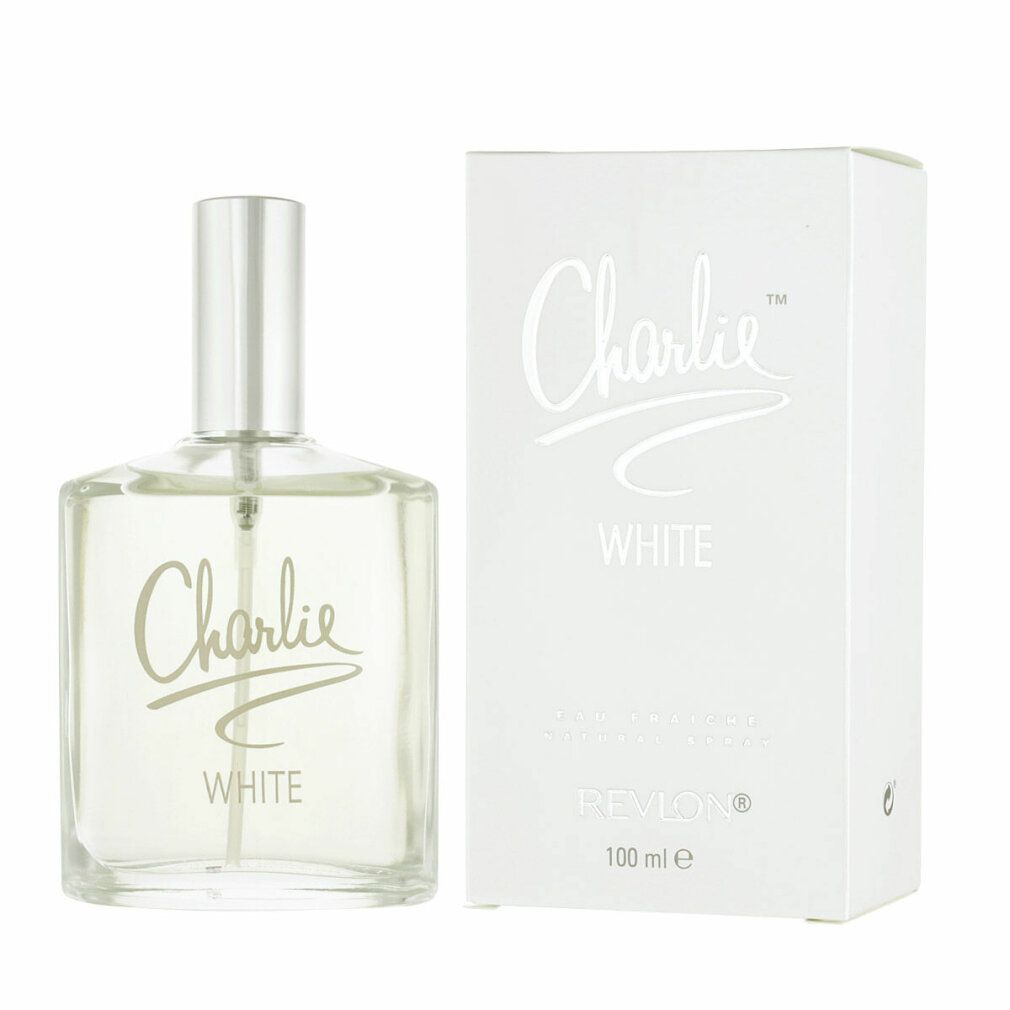 Flakon und Schachtel von Charlie White Eau Fraiche. Weißes Etikett mit Schriftzug. 100 ml.