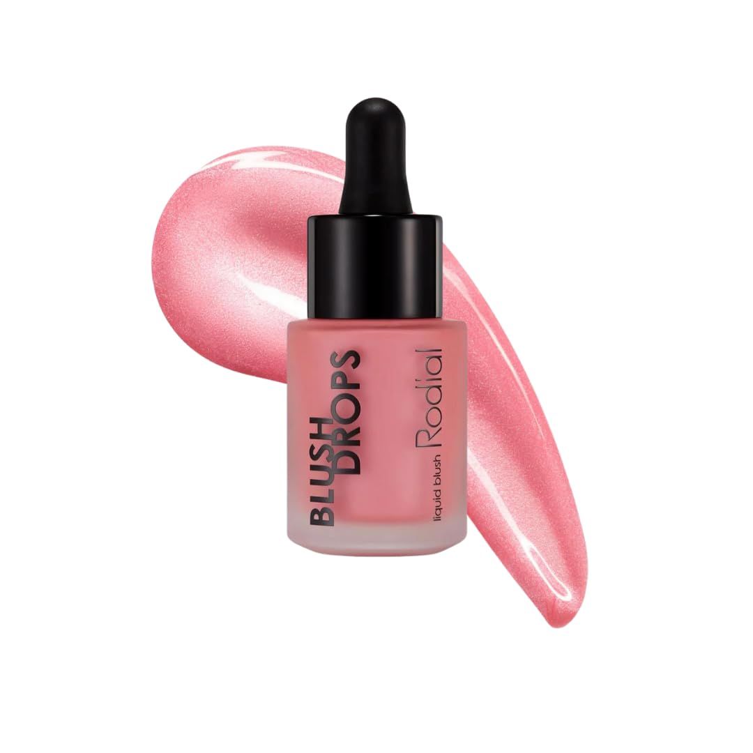 Flüssiger Rouge-Tropfen mit Applikator. Rosa Farbton. Produktname und Marke sichtbar.