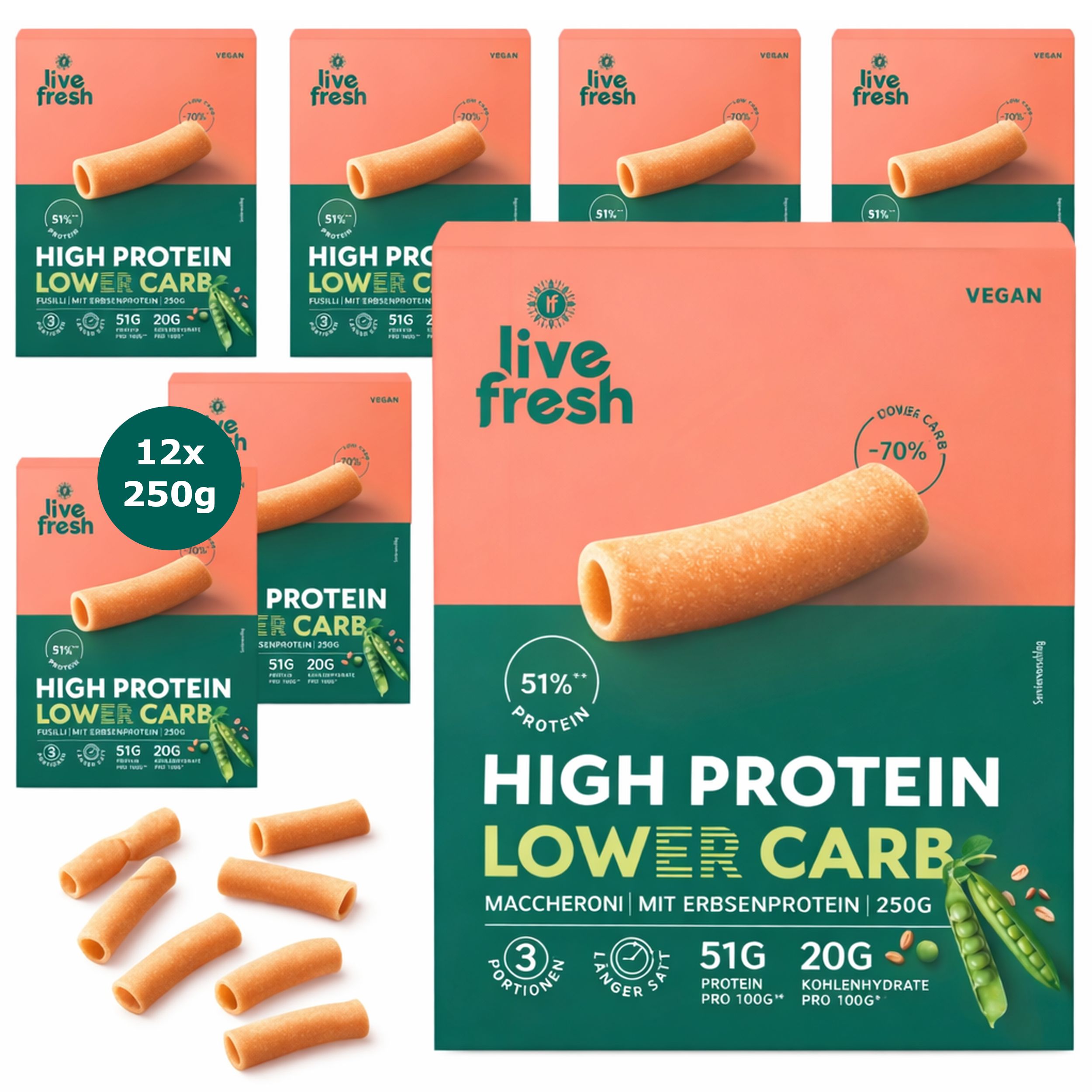 LiveFresh High Protein Pasta – Maccaroni 3000 g Fertiggericht