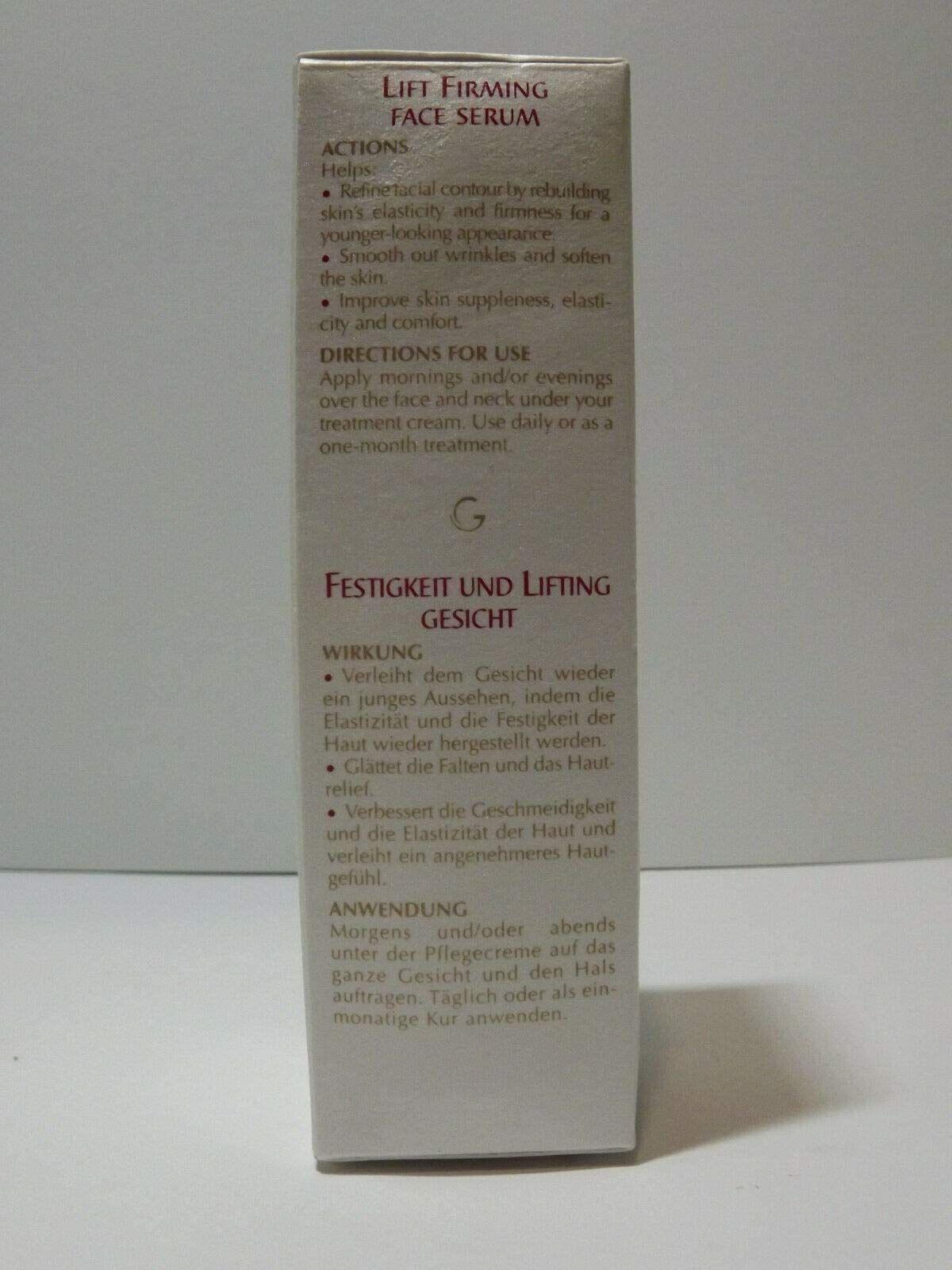 Guinot Liftosome Serum Verpackung: Rückseite mit Anwendungshinweisen und Wirkungsbeschreibung.