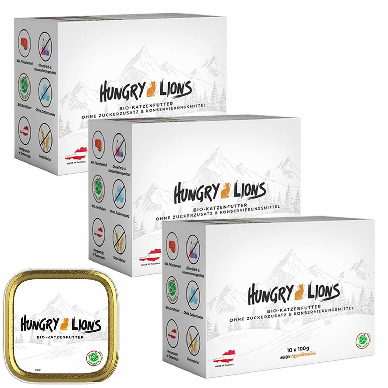 Hungry Lions BIO Katzenfutter Rind Paté – Nassfutter für Katzen, 94 % Fleischanteil, getreidefrei 30x100 g Schale