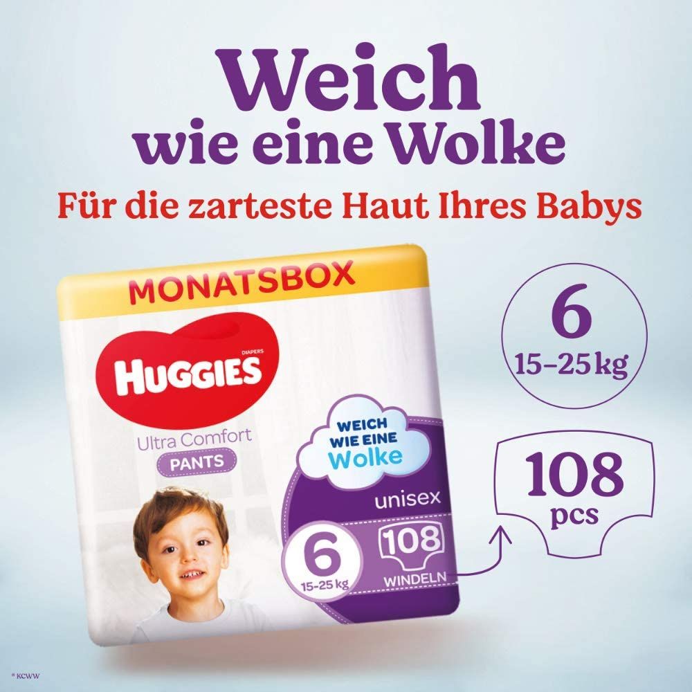 Huggies Ultra Comfort Pants Windeln Windelhosen Gr. 6 15-25 kg Monatsbox 4x27 St