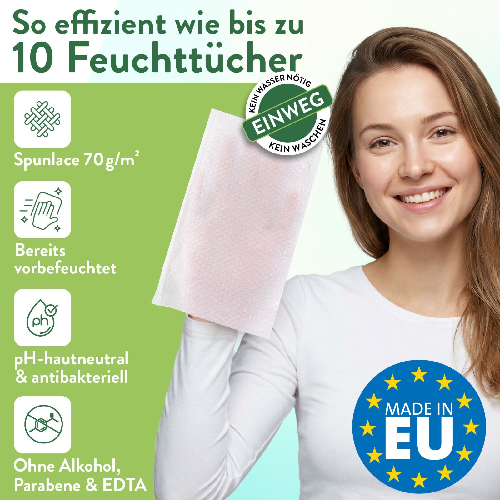 Harmony Care® -Feuchte Einmal Waschhandschuhe aus Spunlaced, Einmalwaschlappen für Erwachsene & Baby