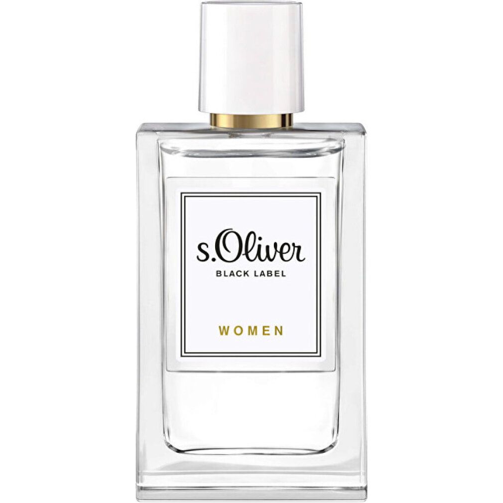 Flakon von s.Oliver Black Label Women. Weißes Etikett mit Logo und Schriftzug. Eau de Toilette.