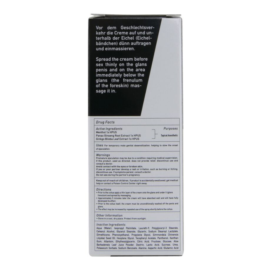 Verpackung mit Anwendungshinweisen und Inhaltsstoffen für eine Creme.
