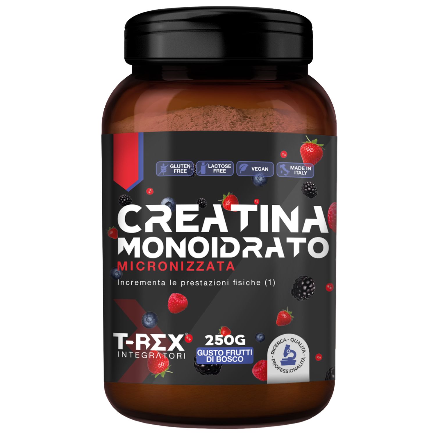 T-Rex Integratori Creatina Monoidrato Micronizzata polvere frutti di bosco 250 g