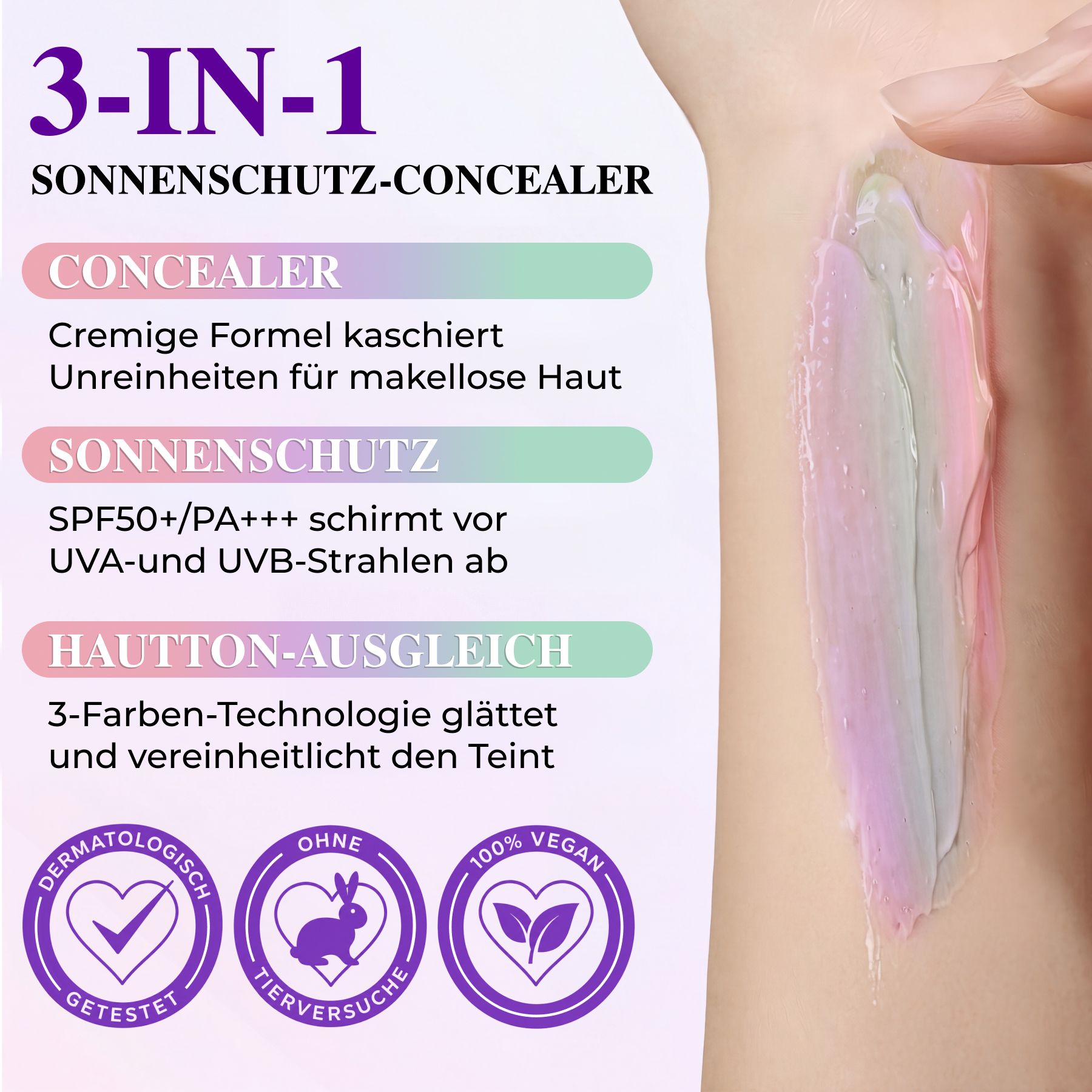 ALIVER Sonnenschutzcreme SPF 50 PA+++ Foundation Concealer 3-in-1 Farbkorrektur