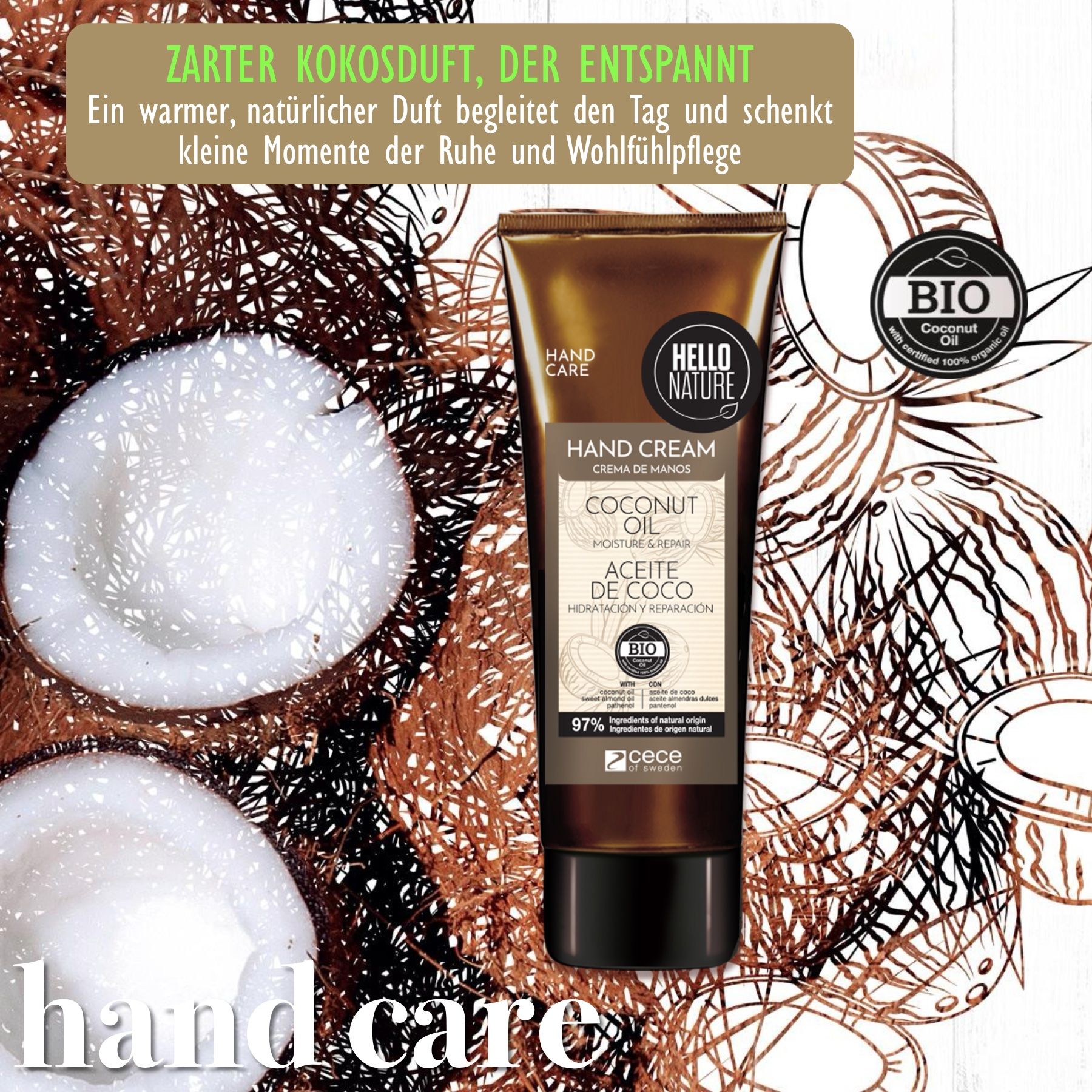 Hello Nature Handcreme Intense Reparatur mit Kokosnussöl BIO Vegan