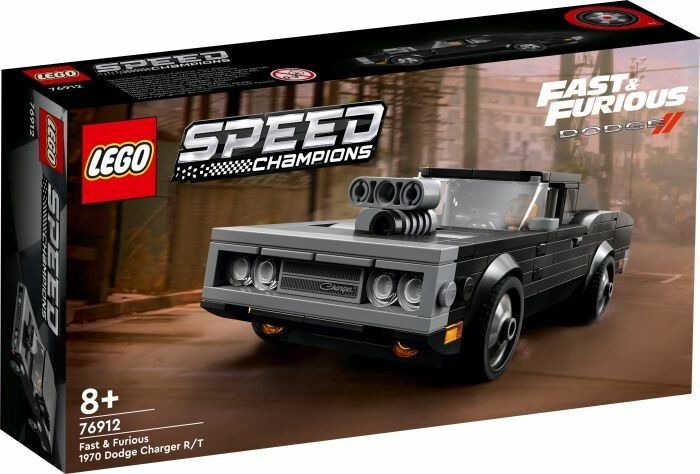 LEGO Speed Champions 1970 Dodge Charger R/T. Auto giocattolo nera con dettagli grigi, in confezione. Età: 8+