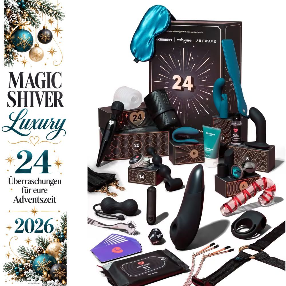Ein geöffneter Adventskalender mit 24 nummerierten Schachteln, gefüllt mit Produkten.