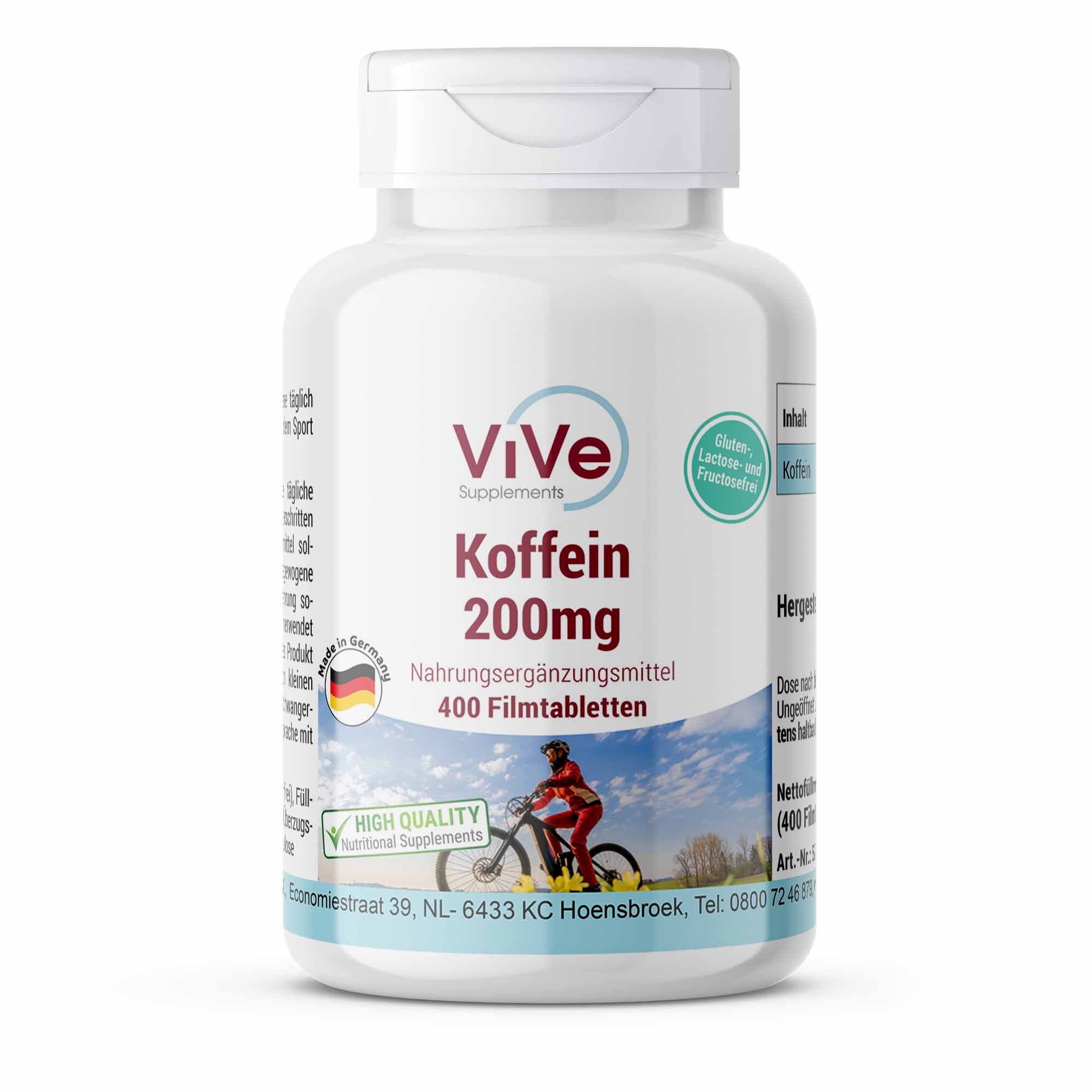 Vive Supplements | Koffein 200mg - 400 Filmtabletten schluckfreundlich St