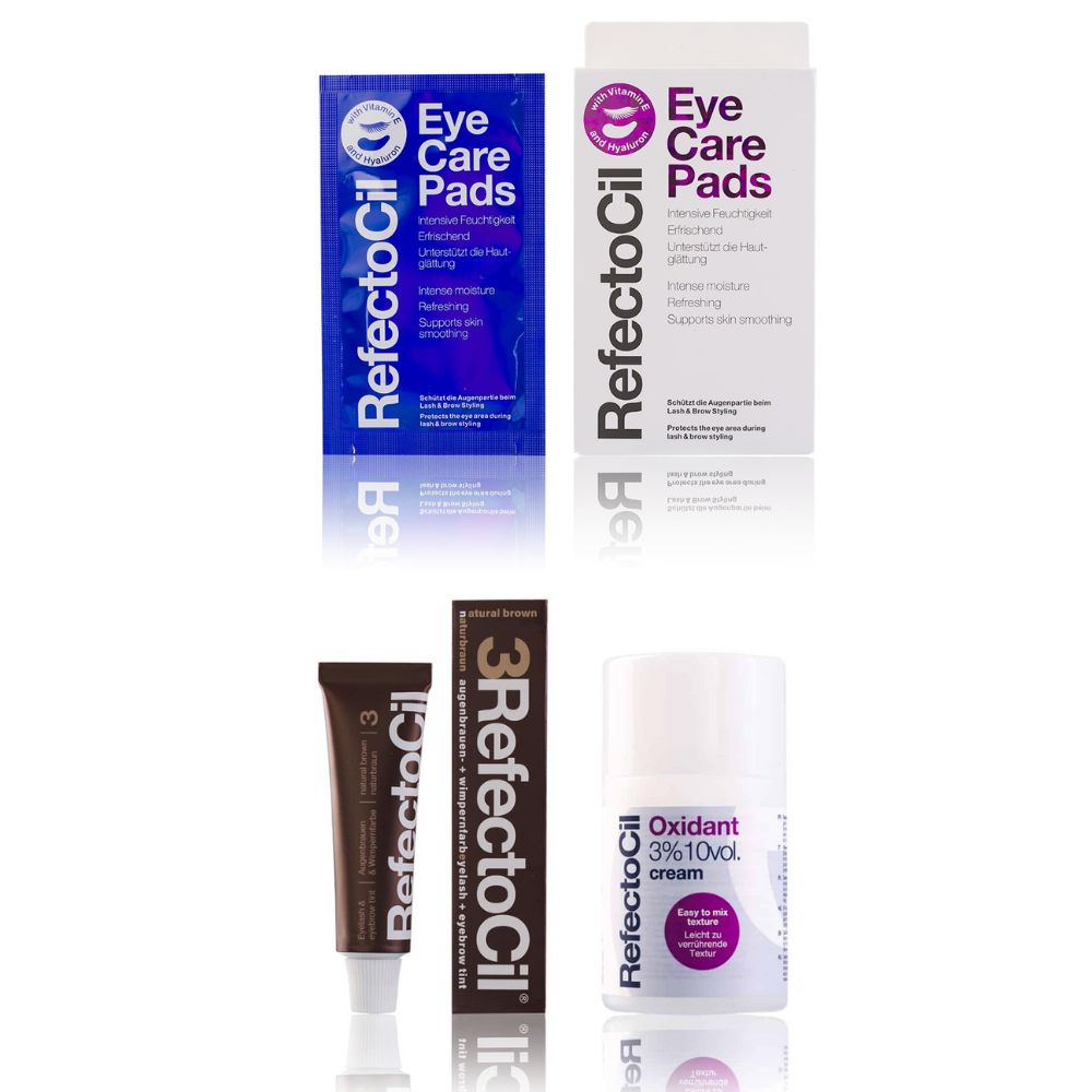 Refectocil Wimpernfarbe naturbraun 3 & Oxidant Creme 3% Eye Care Pads Set 15 ml