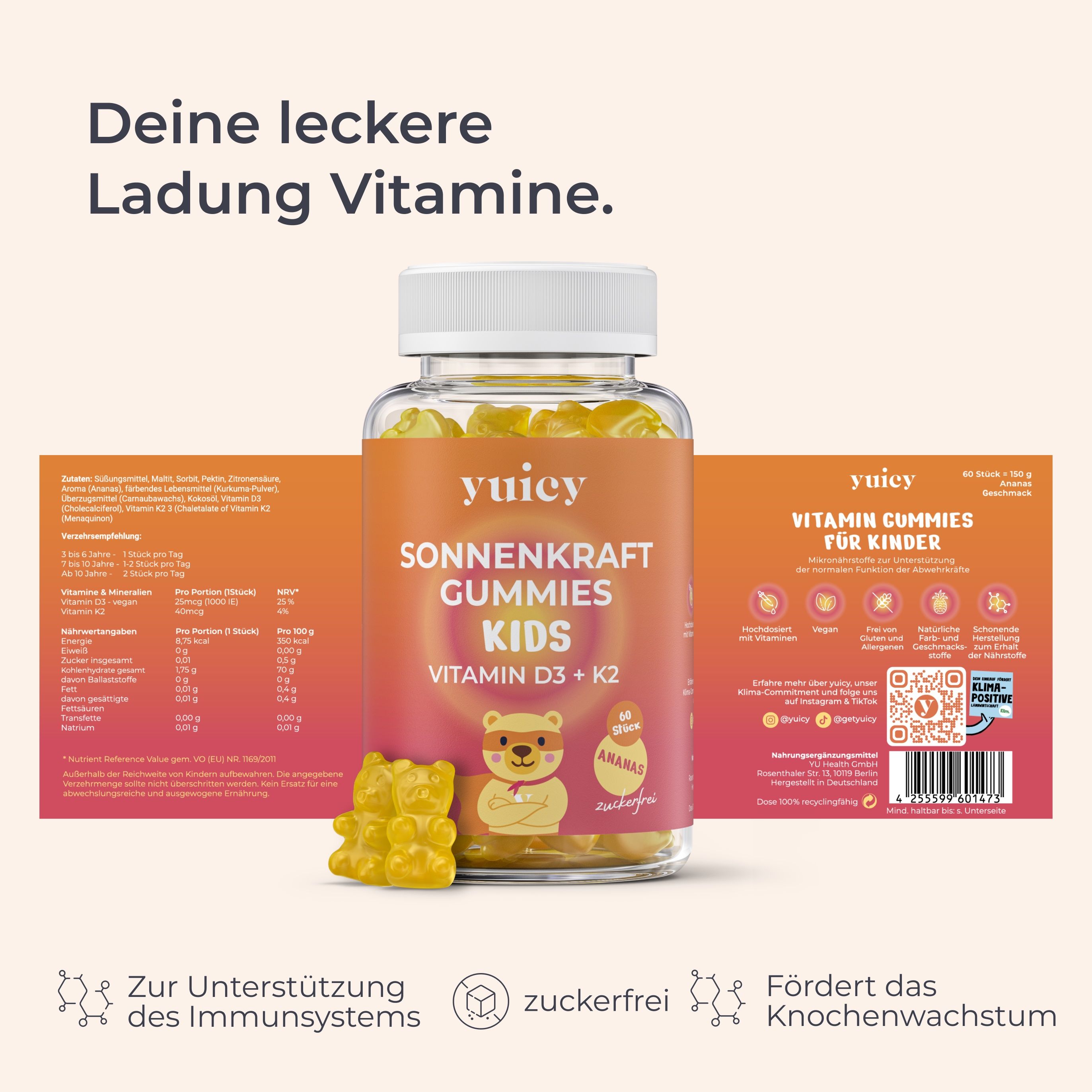 yuicy® Kids Sonnenkraft – Vitamin D3 + K2 Gummibärchen für Kinder