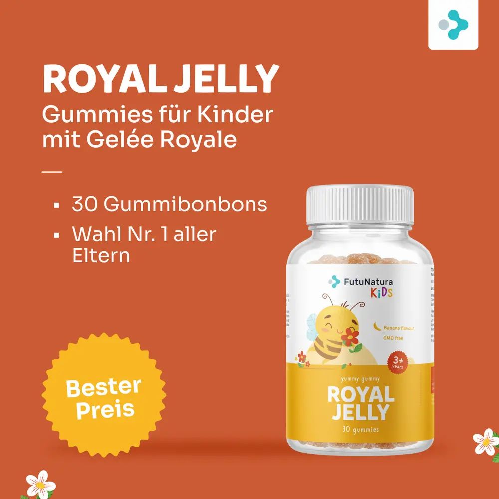 Flasche Royal Jelly Gummibonbons für Kinder, 30 Stück, "Bester Preis"-Siegel.