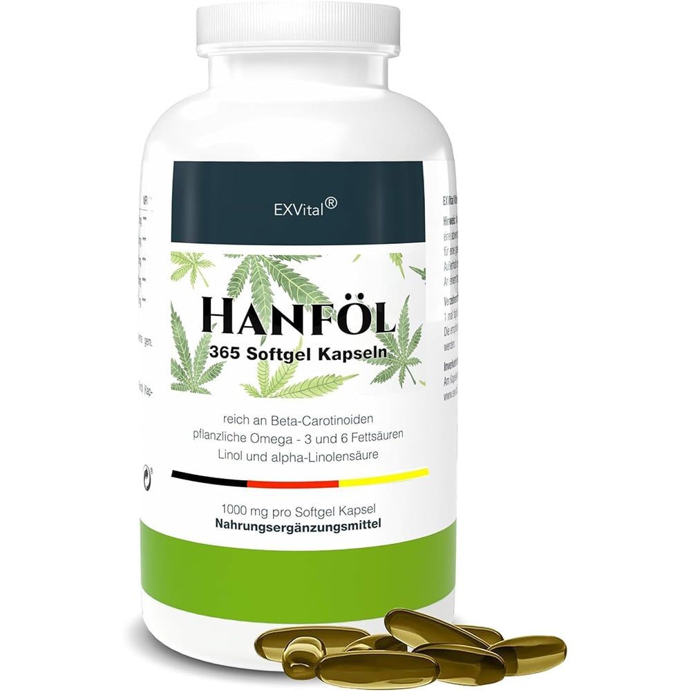 EXVital® Hanföl Kapseln hochdosiert mit 1000mg Hanfsamenöl, Omega 3 und Omega 6