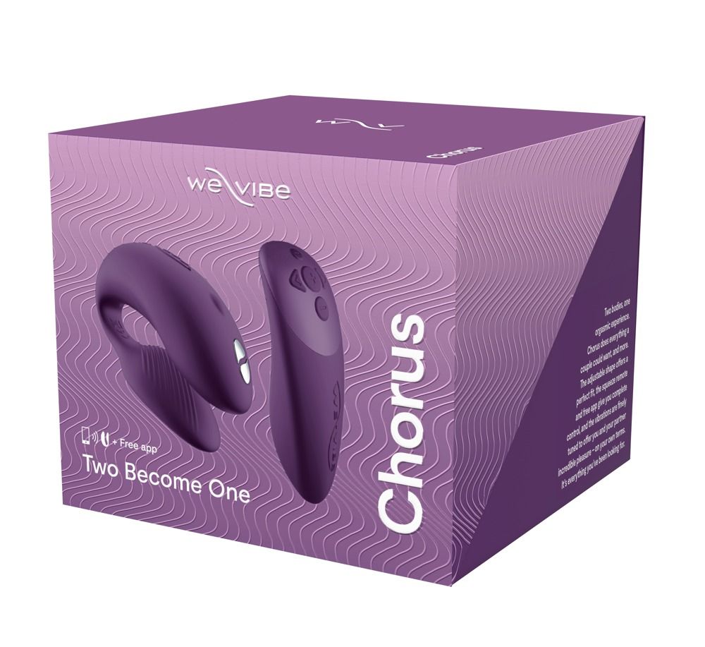 Verpackung von We-Vibe Chorus. Lila Box mit Produktabbildung und Text. Produktname und Marke deutlich sichtbar.