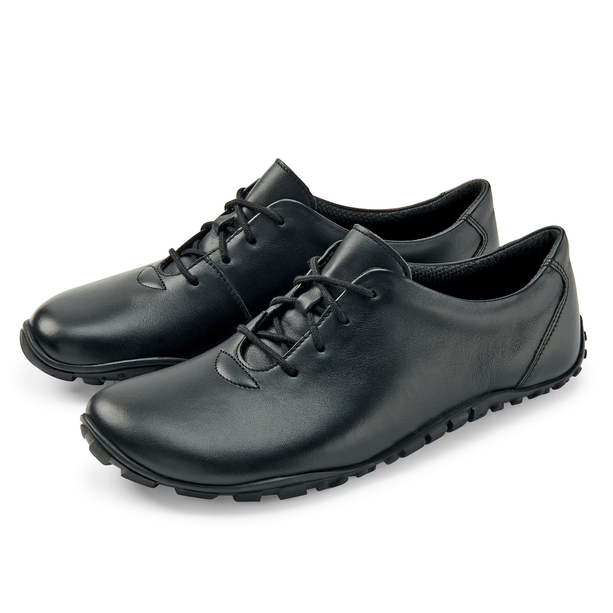 Schwarze Leder-Schnürschuhe für Herren, breite Passform.