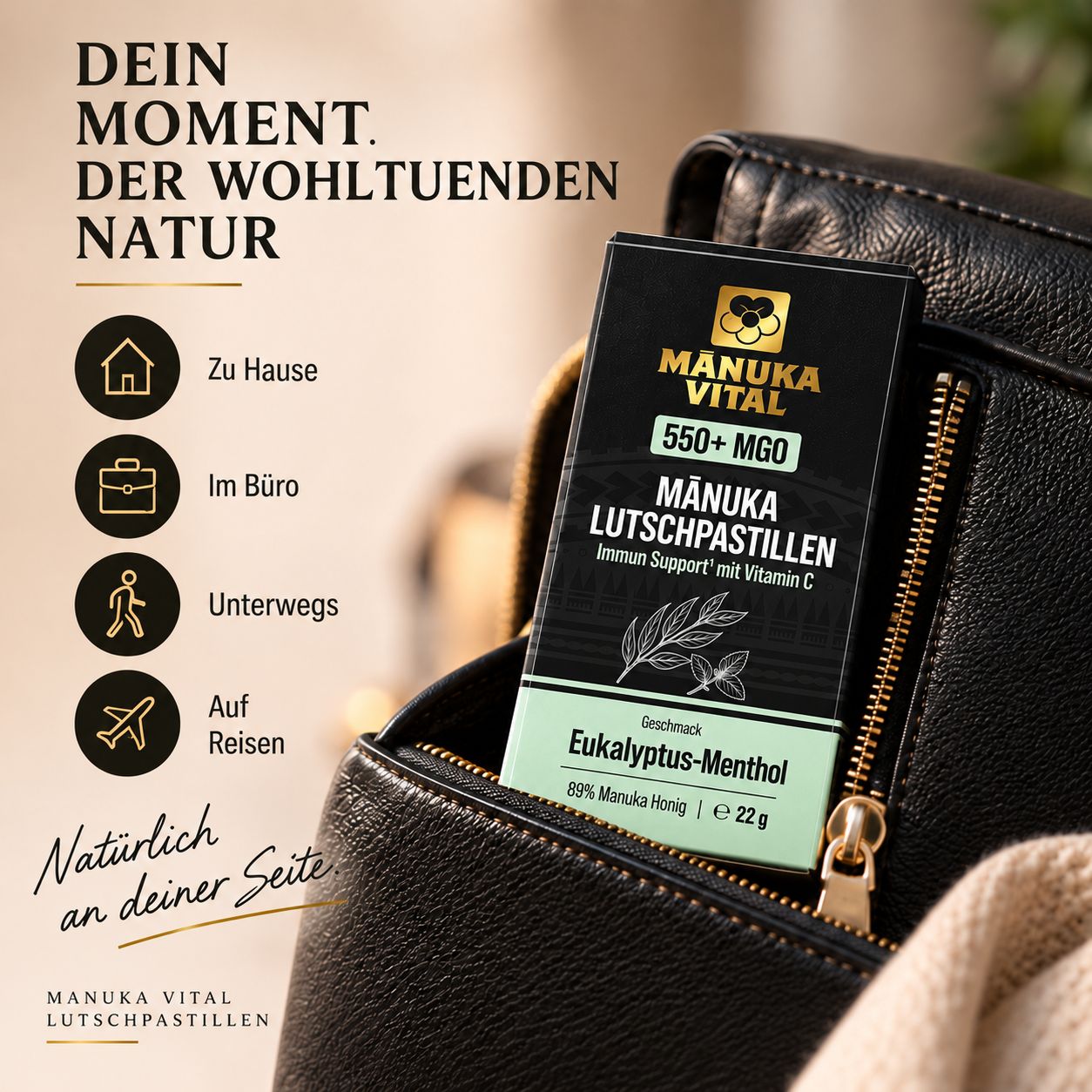 Manuka Vital Manuka Lutschpastillen MGO 550+ mit Eukalyptus-Menthol & Vitamin C
