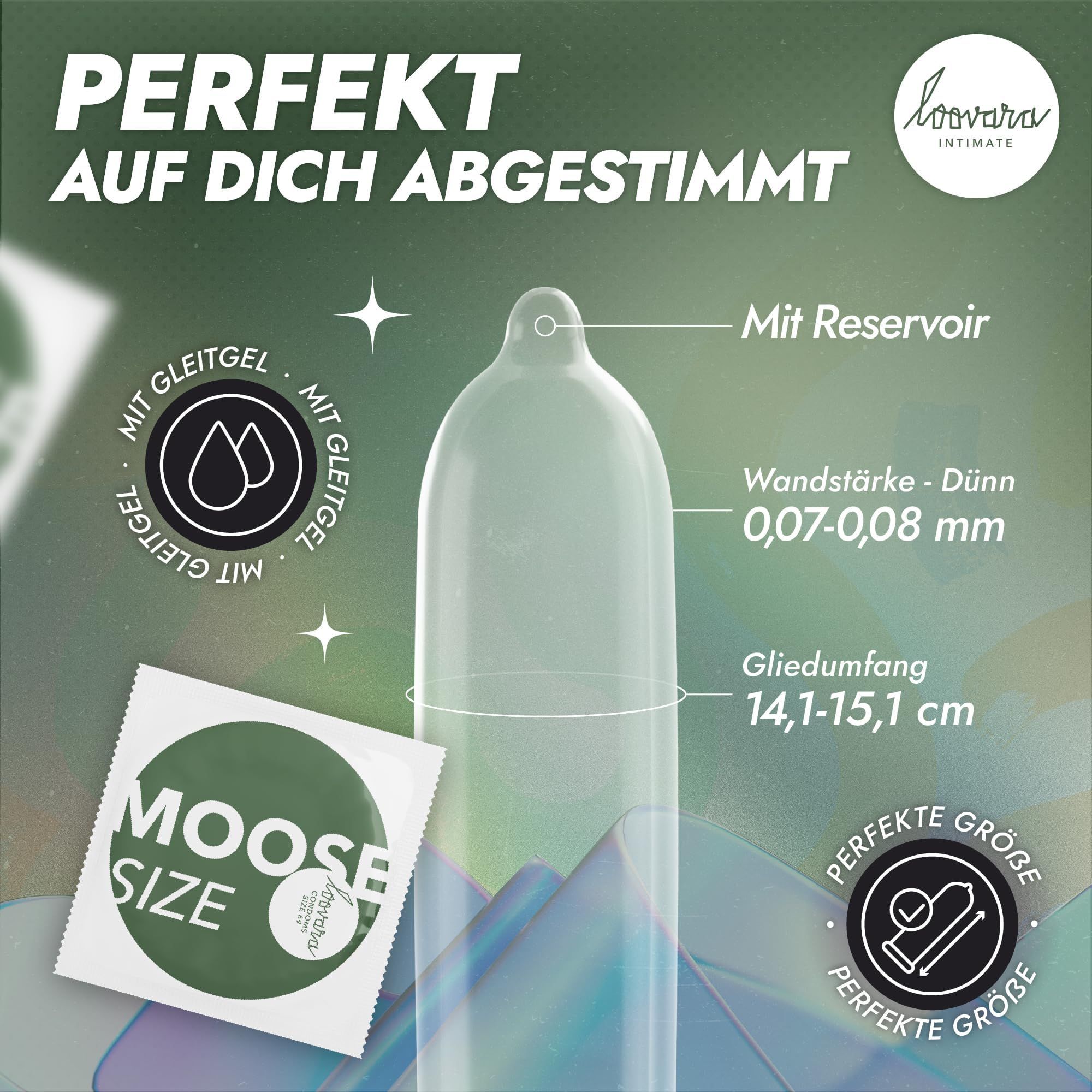 Ein einzelnes Kondom mit Reservoir, Größe 69mm. Dünne Wandstärke 0,07-0,08 mm.