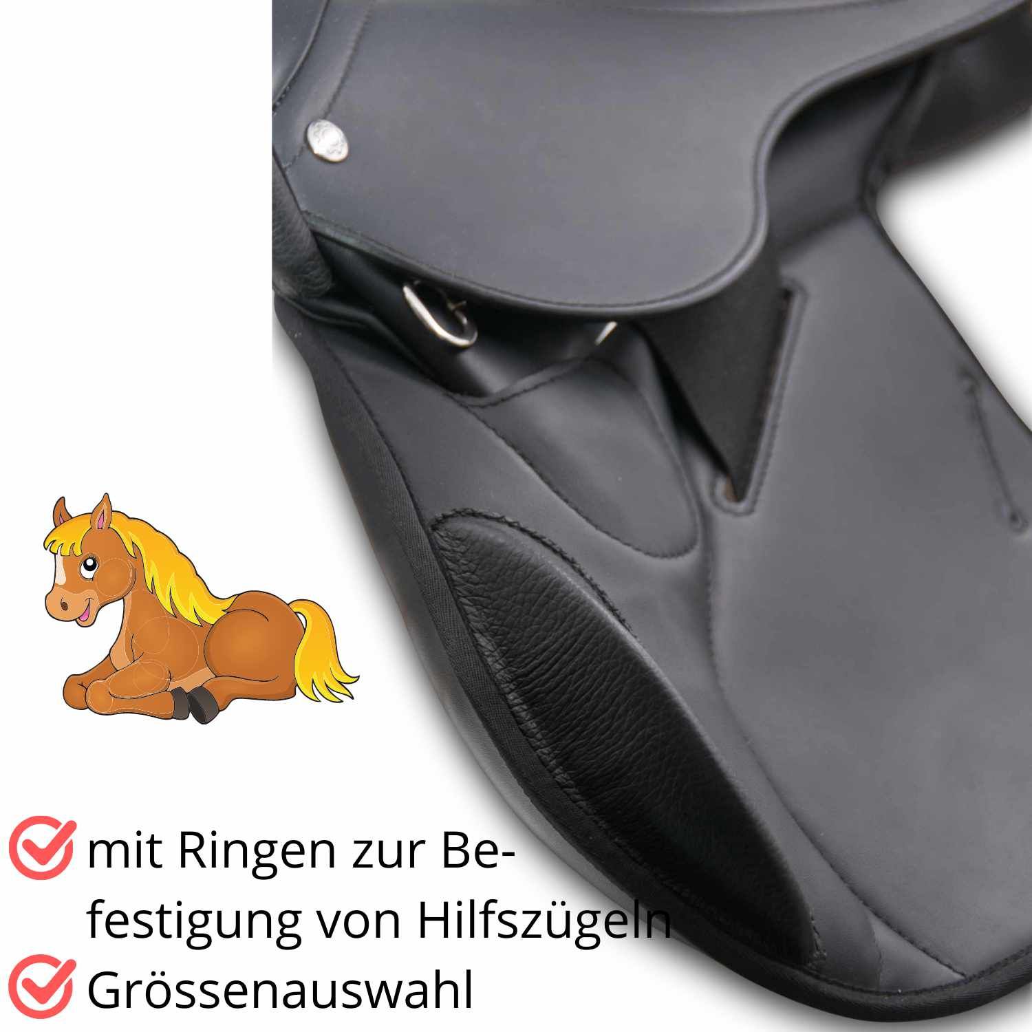 AMKA Pony Sattel mit stabilem Haltegriff Therapiereiten Reitsattel Beginner
