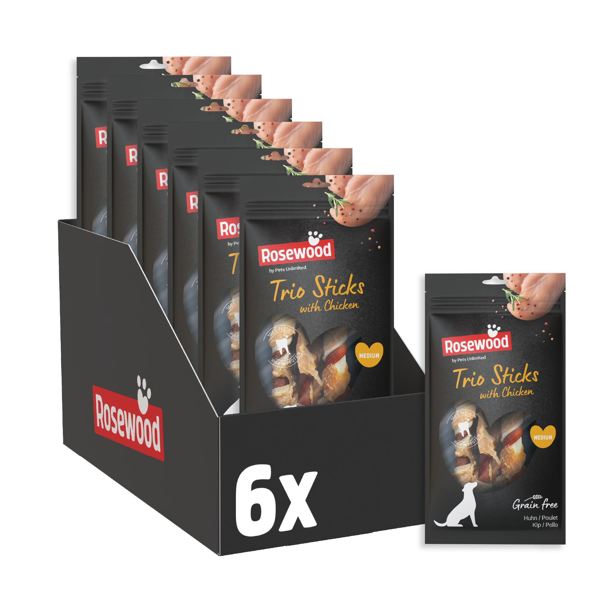 Rosewood Trio Sticks Hundesnack fur mittlere Hunde 6 St